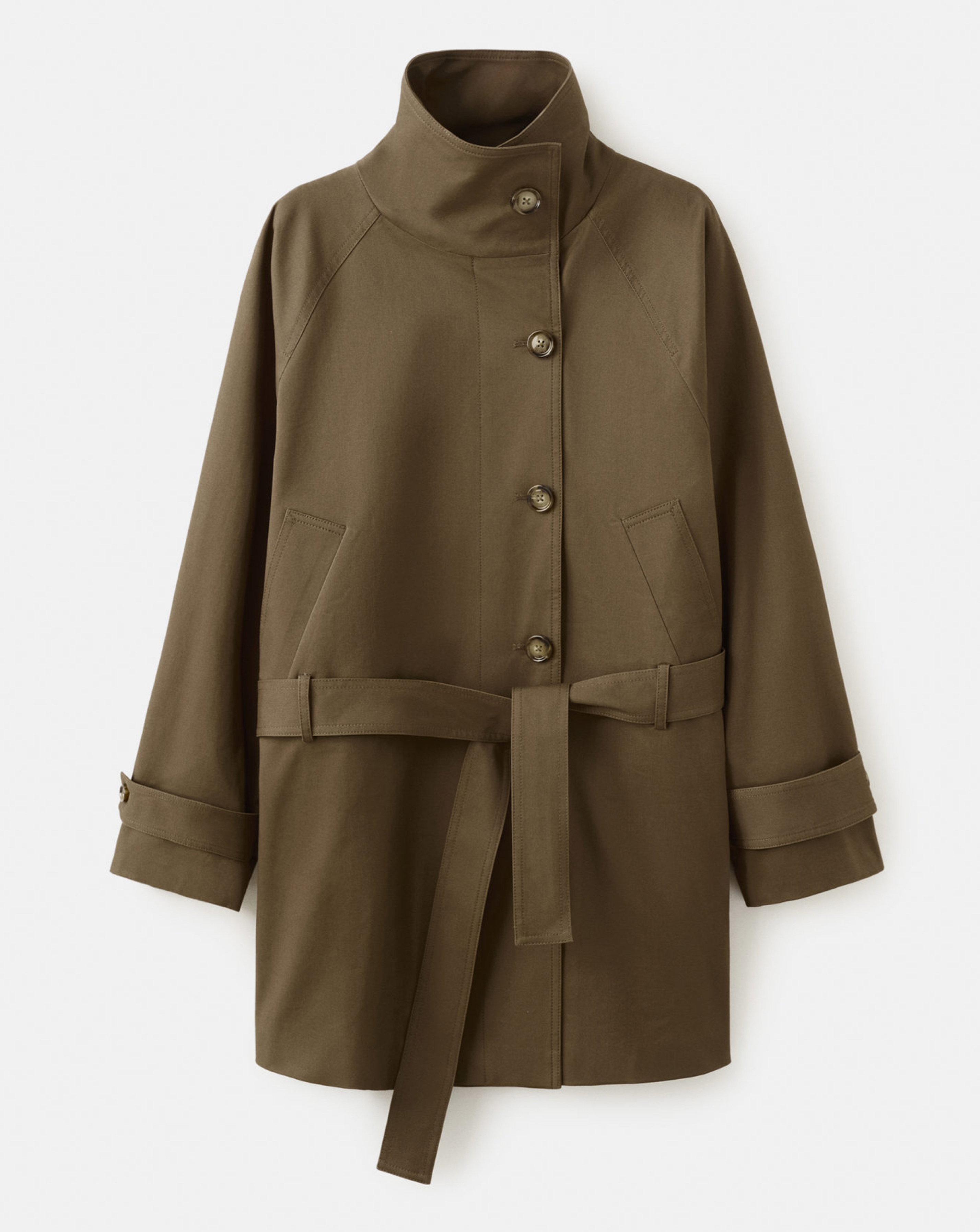 Mango Brown Breasted Trench Coat High Neck - Medium