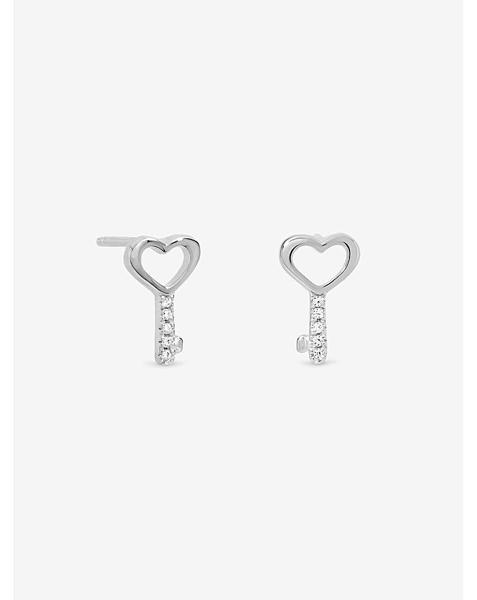 Sterling Silver 925 Heart Key Studs