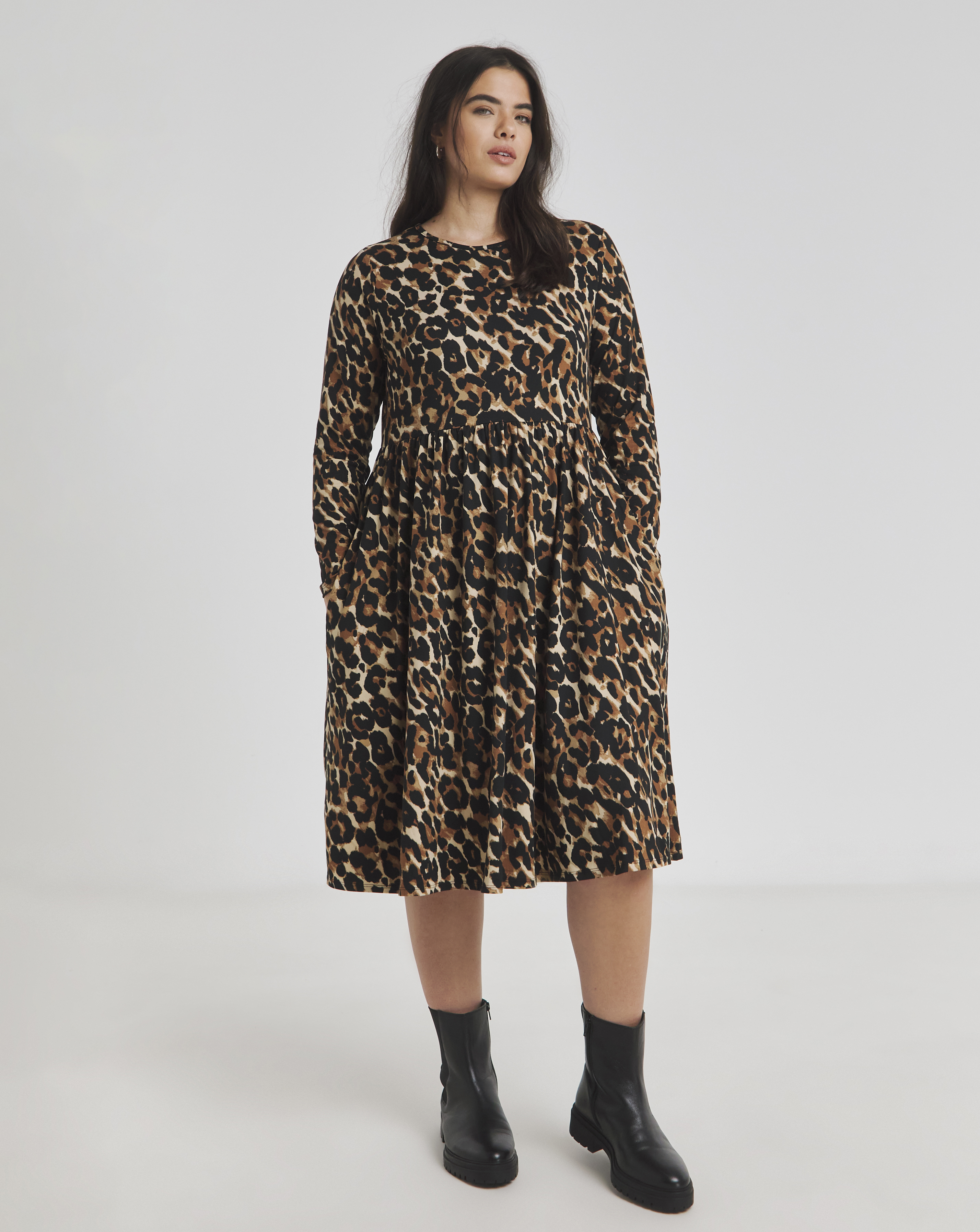 Simply Be - Women's Leopard Supersoft Midi Dress - Size 30 - Leopard - 95% Recycled Polyester 5% Elastane