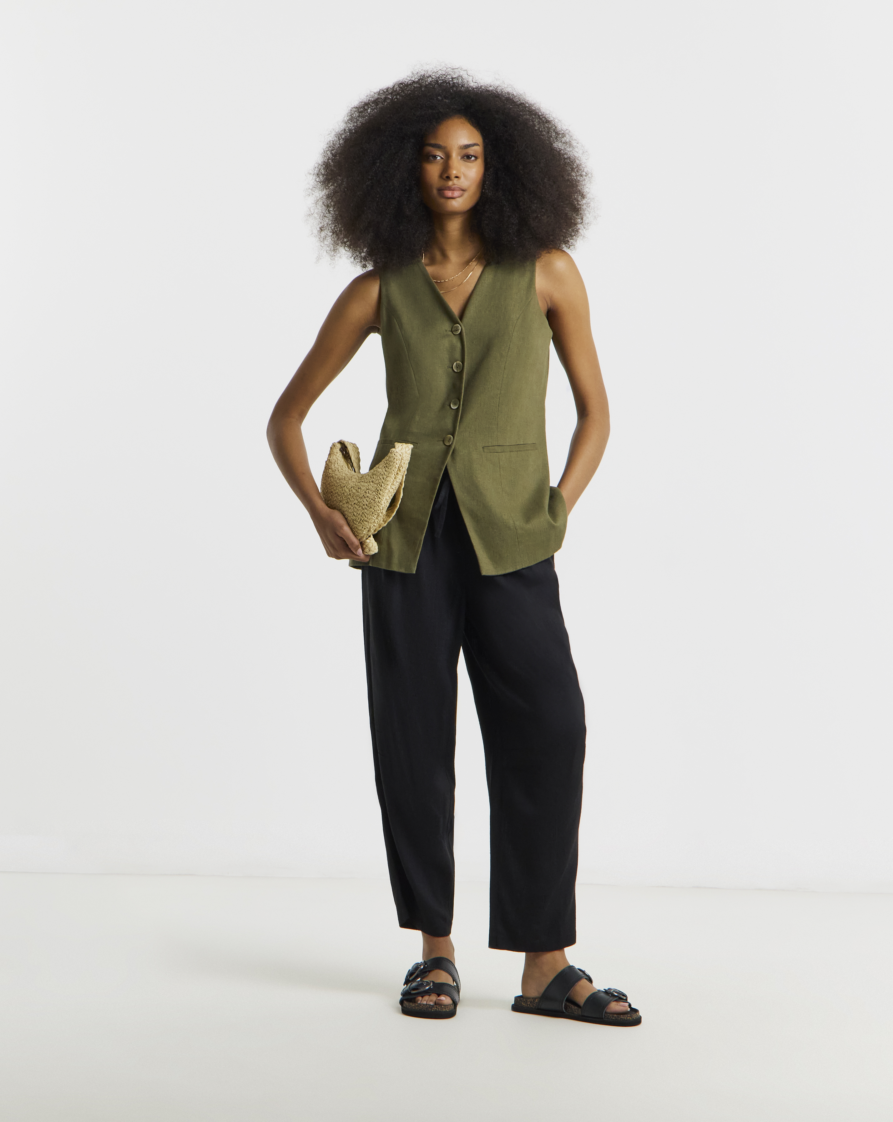 Black Linen Barrel Trousers
