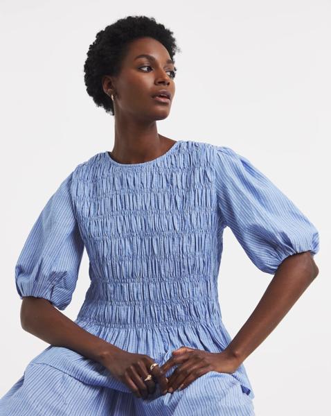 Shirred Peplum Striped Blouse