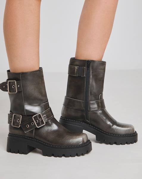 Stevie Multi Buckle Chunky Ankle Biker Boots - Wide Fit (E) - Image
