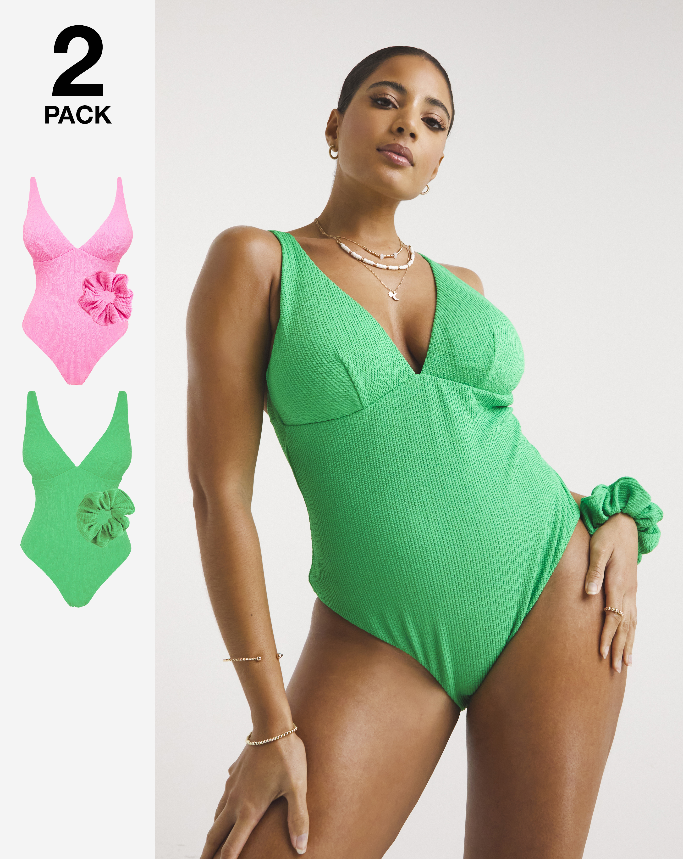 2 Pack Crinkle Swimsuits and Scrunchies