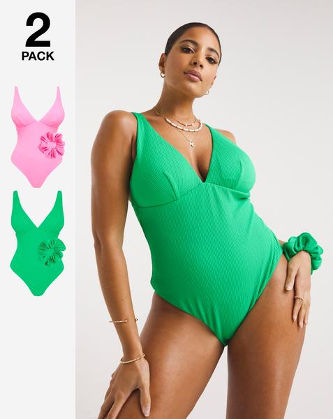 2 Pack Crinkle Swimsuits and Scrunchies