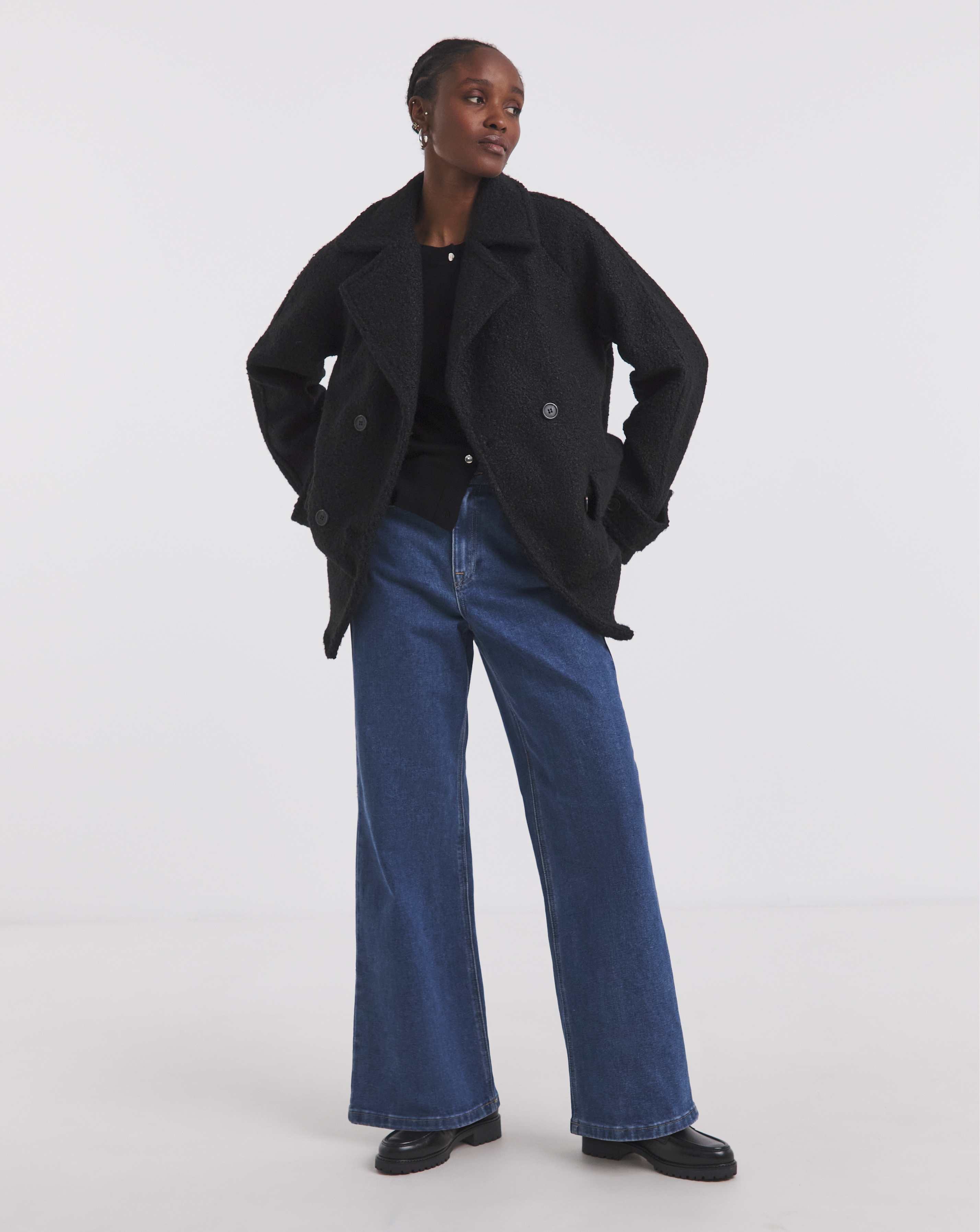 Simply Be Black Boucle Teddy Peacoat