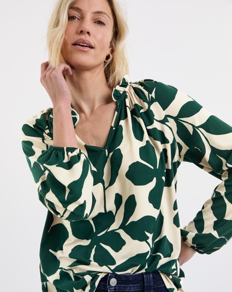 Printed Long Sleeve V-Neck Top