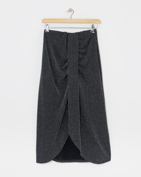 Silver Glitter Striped Jersey Midi Skirt
