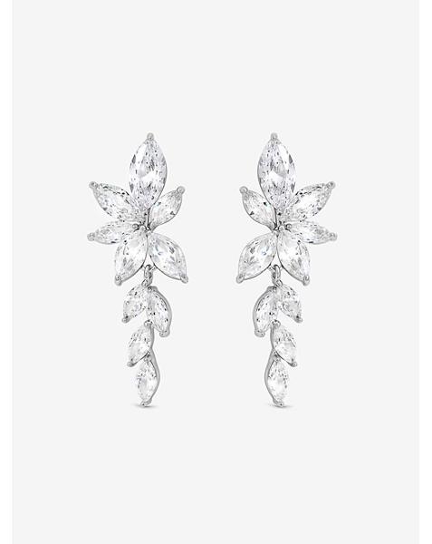 Rhodium Plated Crystal Leaf Earrings