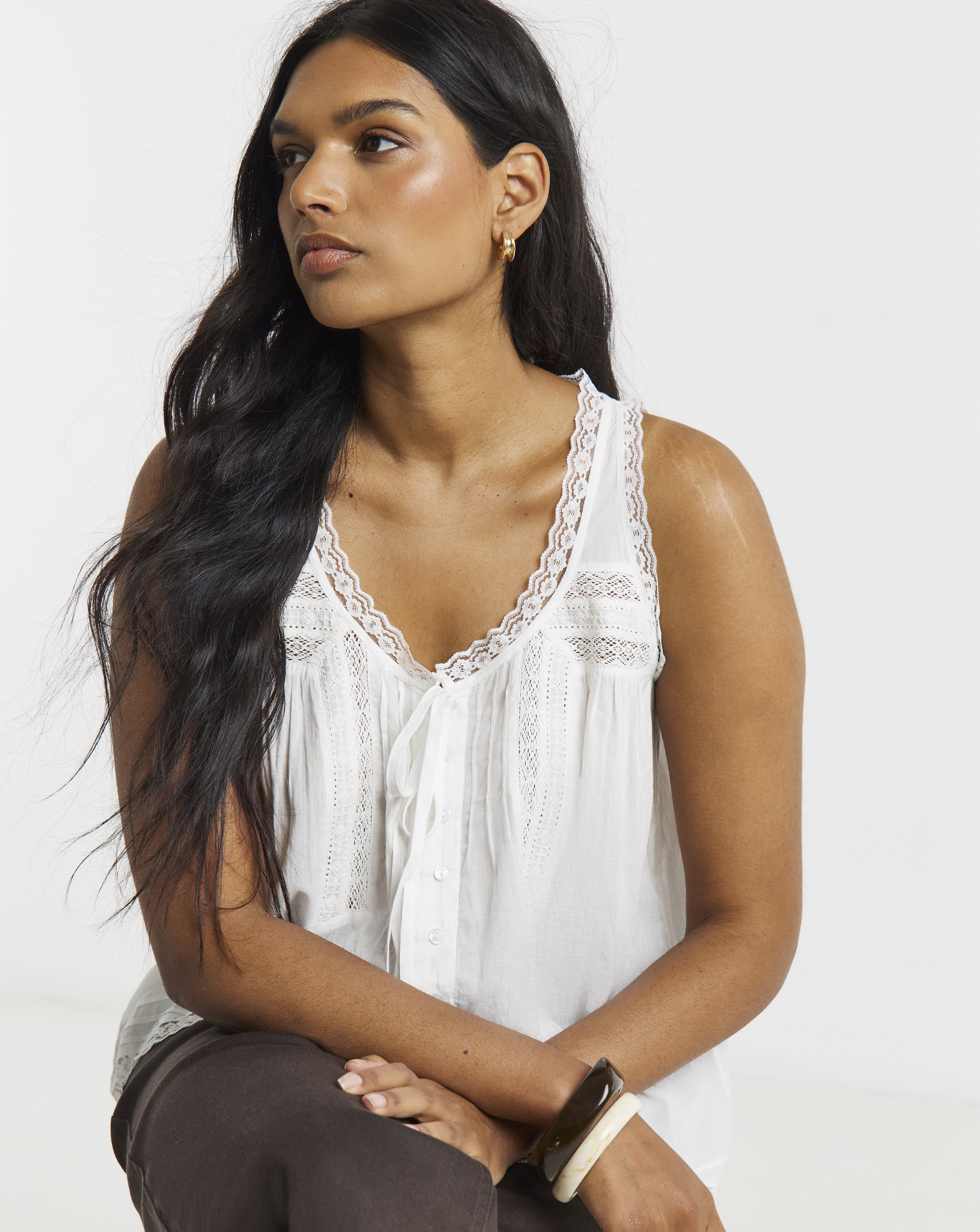 White Scoop Neck Prairie Cami