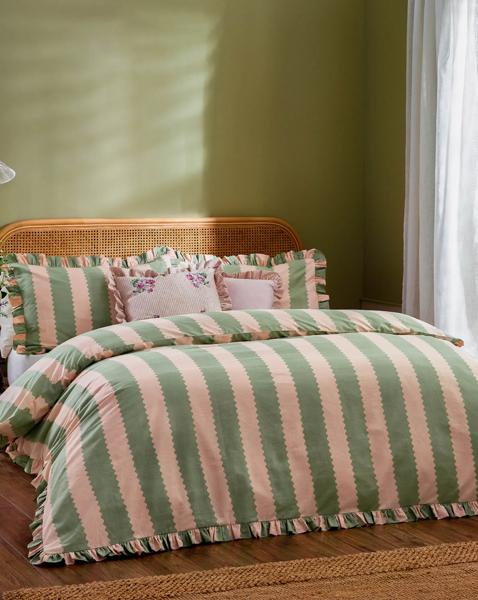 Wylder Birdie Stripe Ruffle Duvet Set