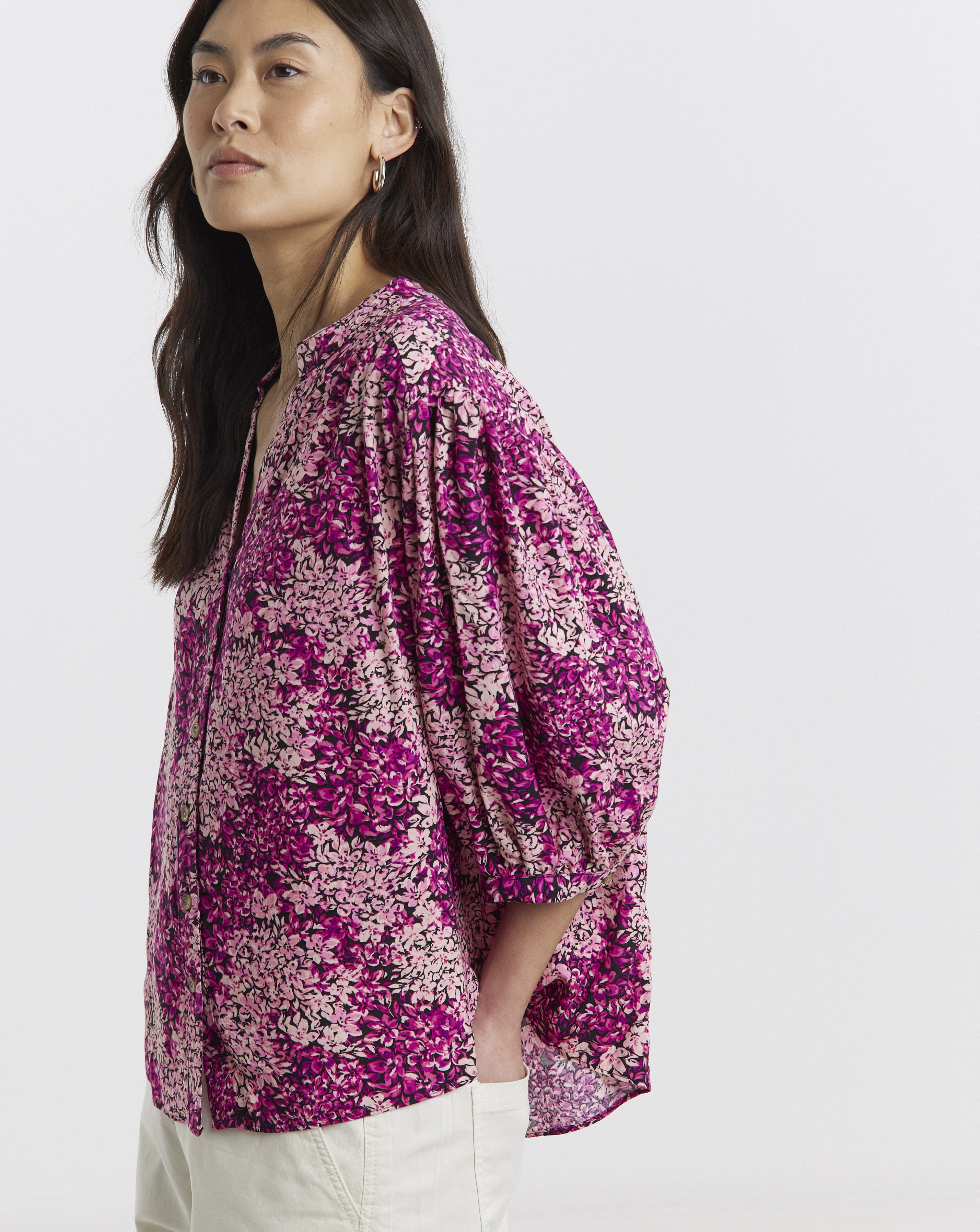 Collarless Oversized Blouse