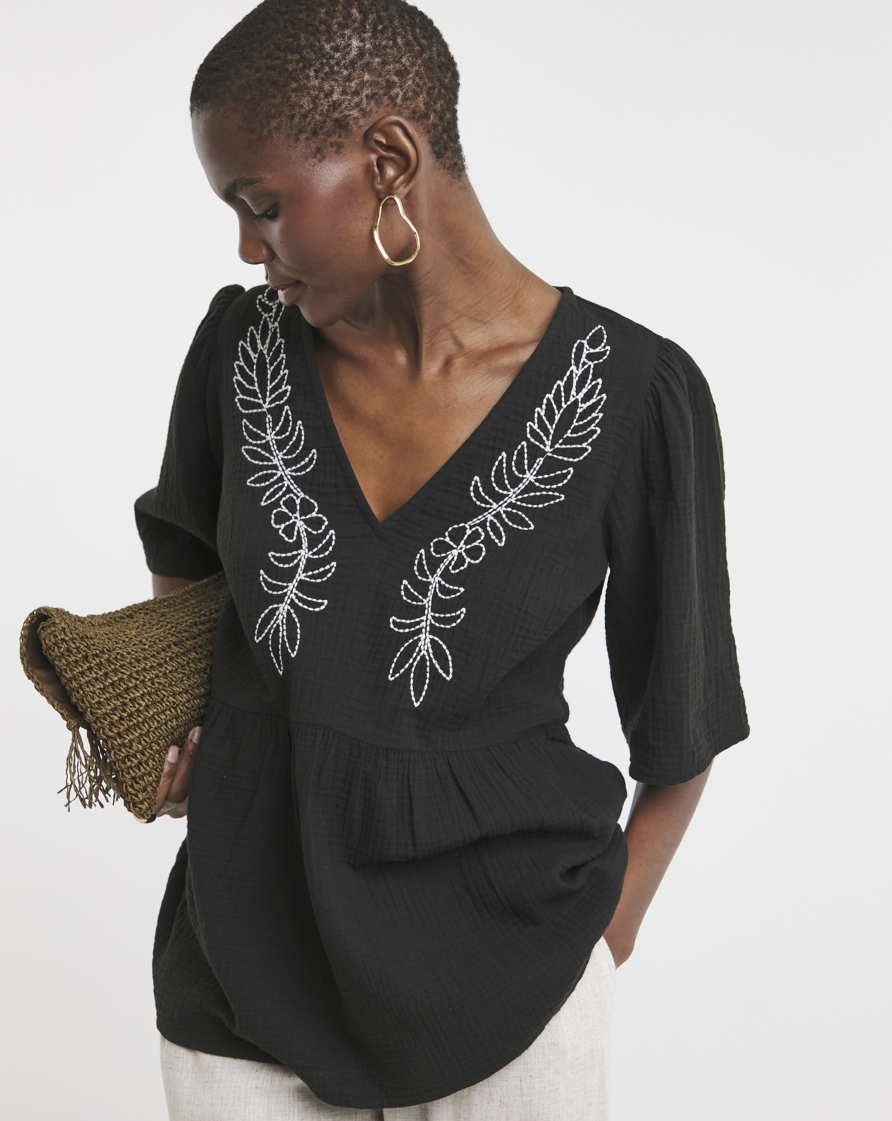 Embroidered Smock Top