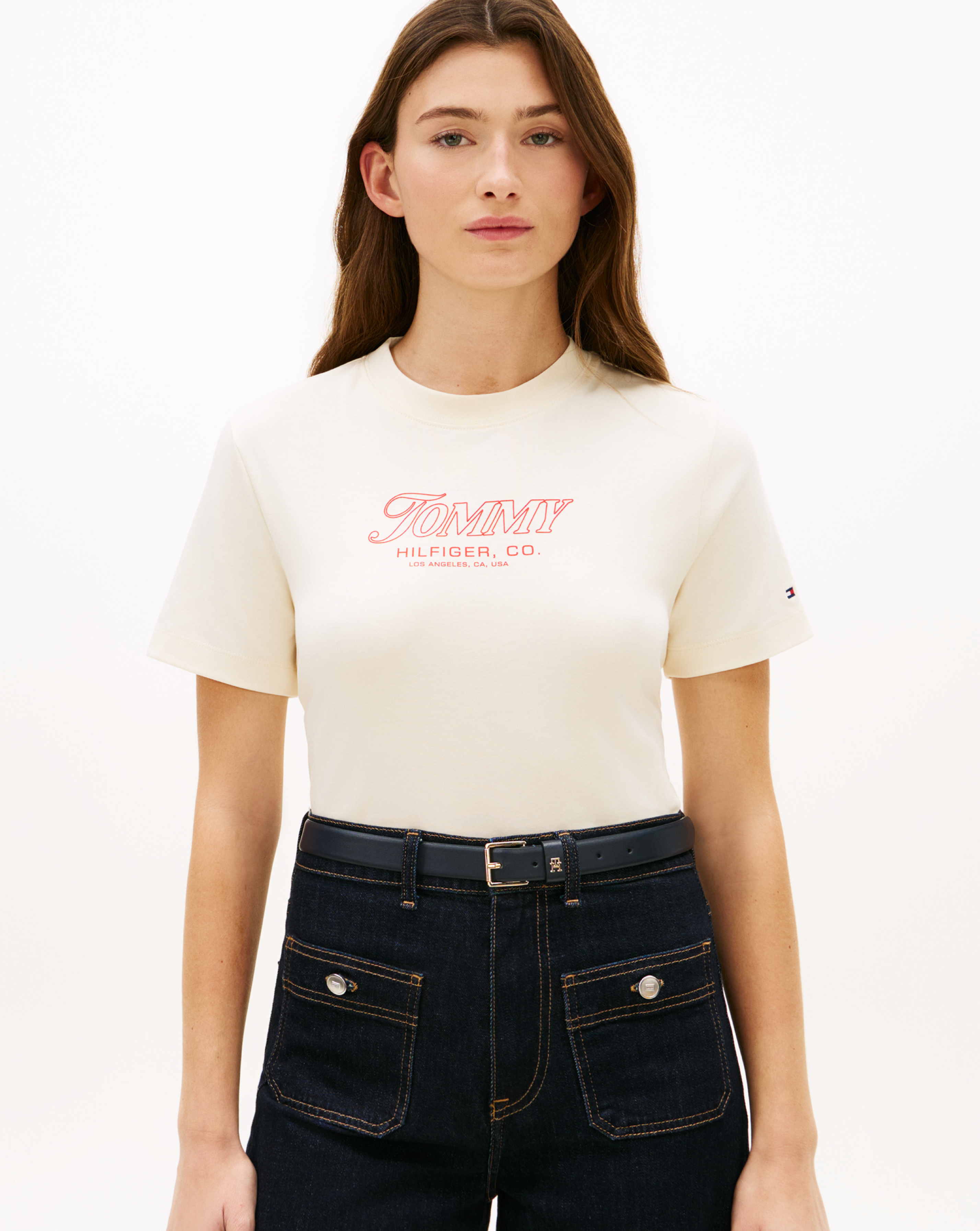 Tommy Hilfiger Cream Crew Neck Ss Tee - Extra Small