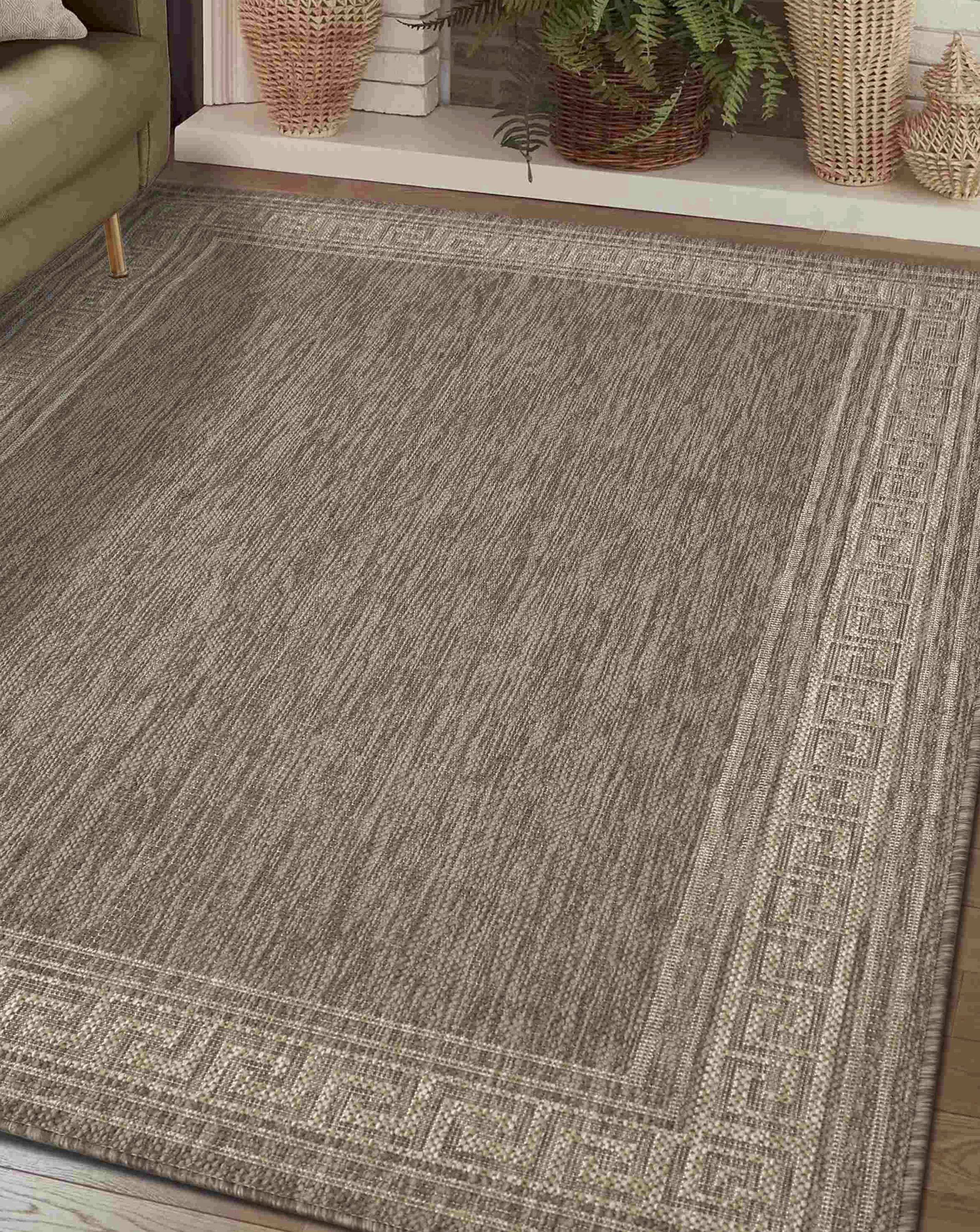 Homemaker Latte Gel Backed Greek Key Rug 120X160