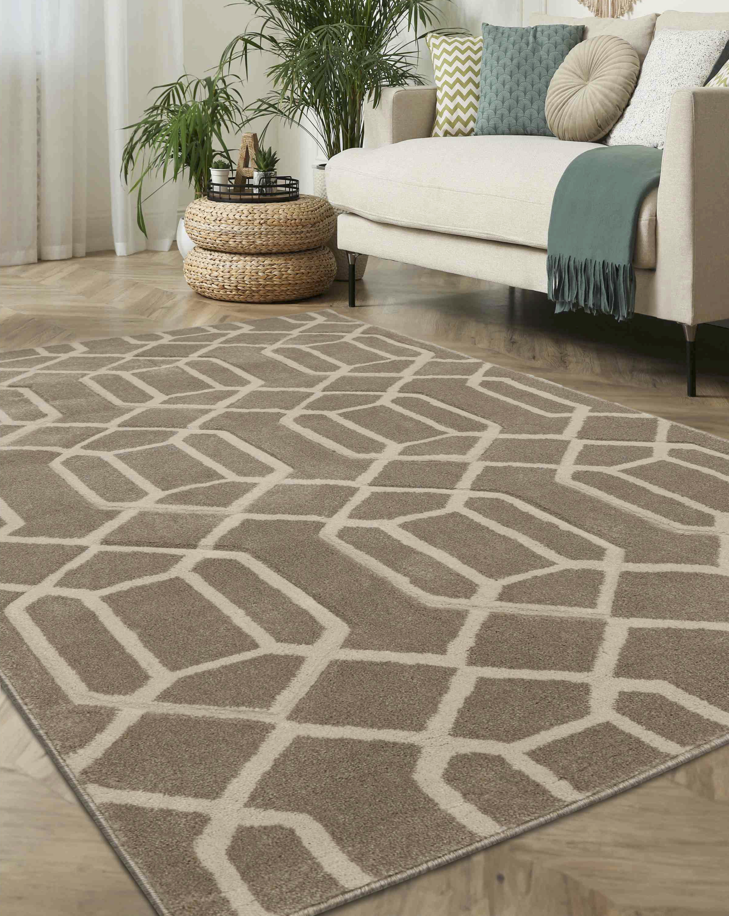 Newport Lattice Geometric Rug - Natural - 120x170 - Homemaker
