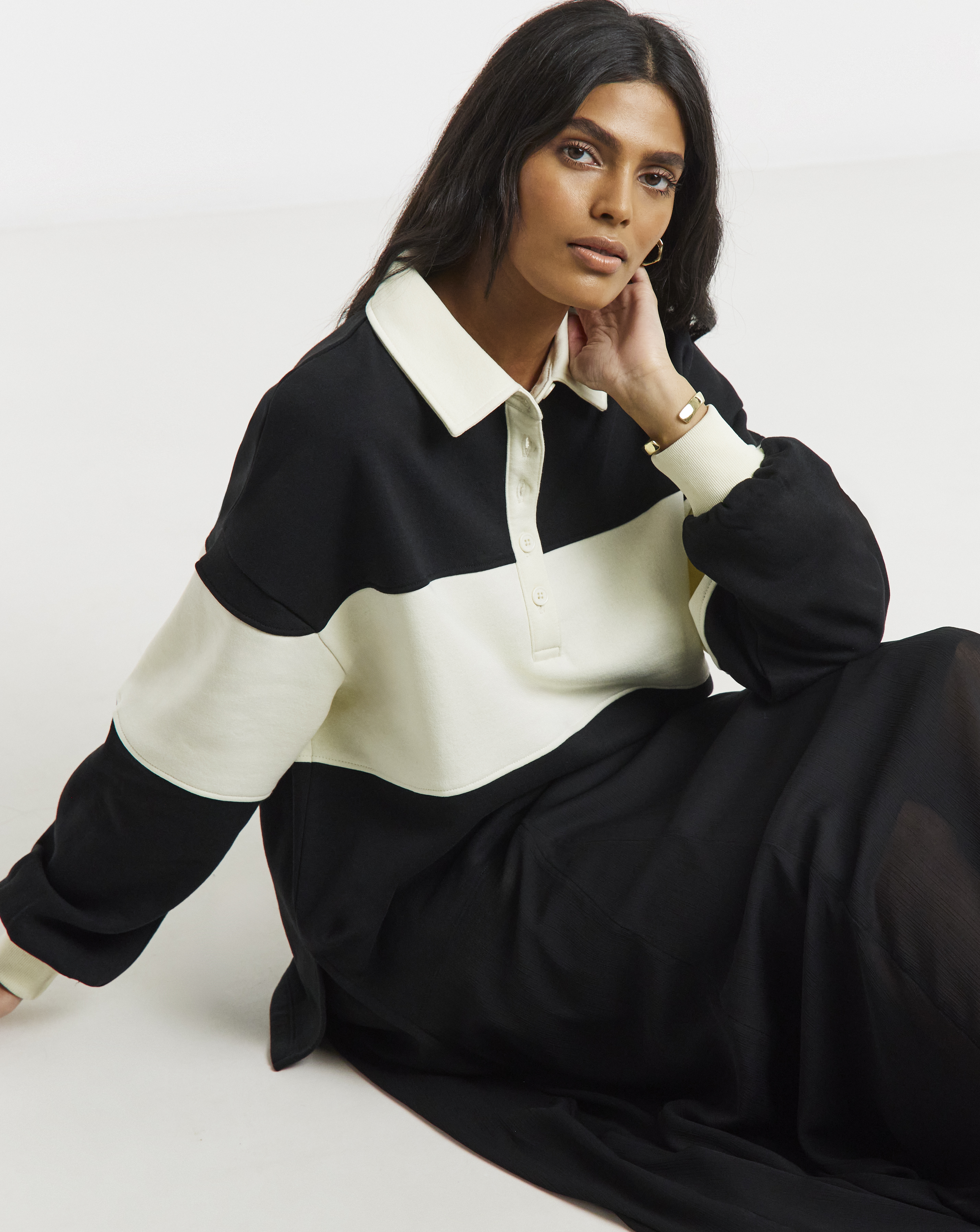 Polo Sweat with Stripe Panel to Front