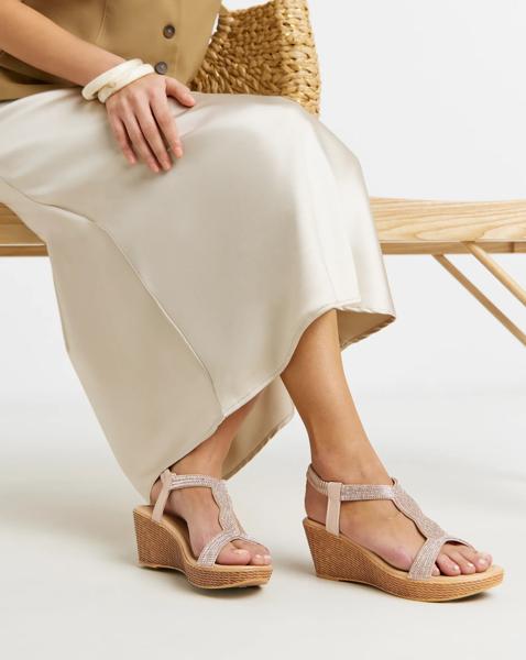 Sparkly T Bar Wedge Sandal Wide