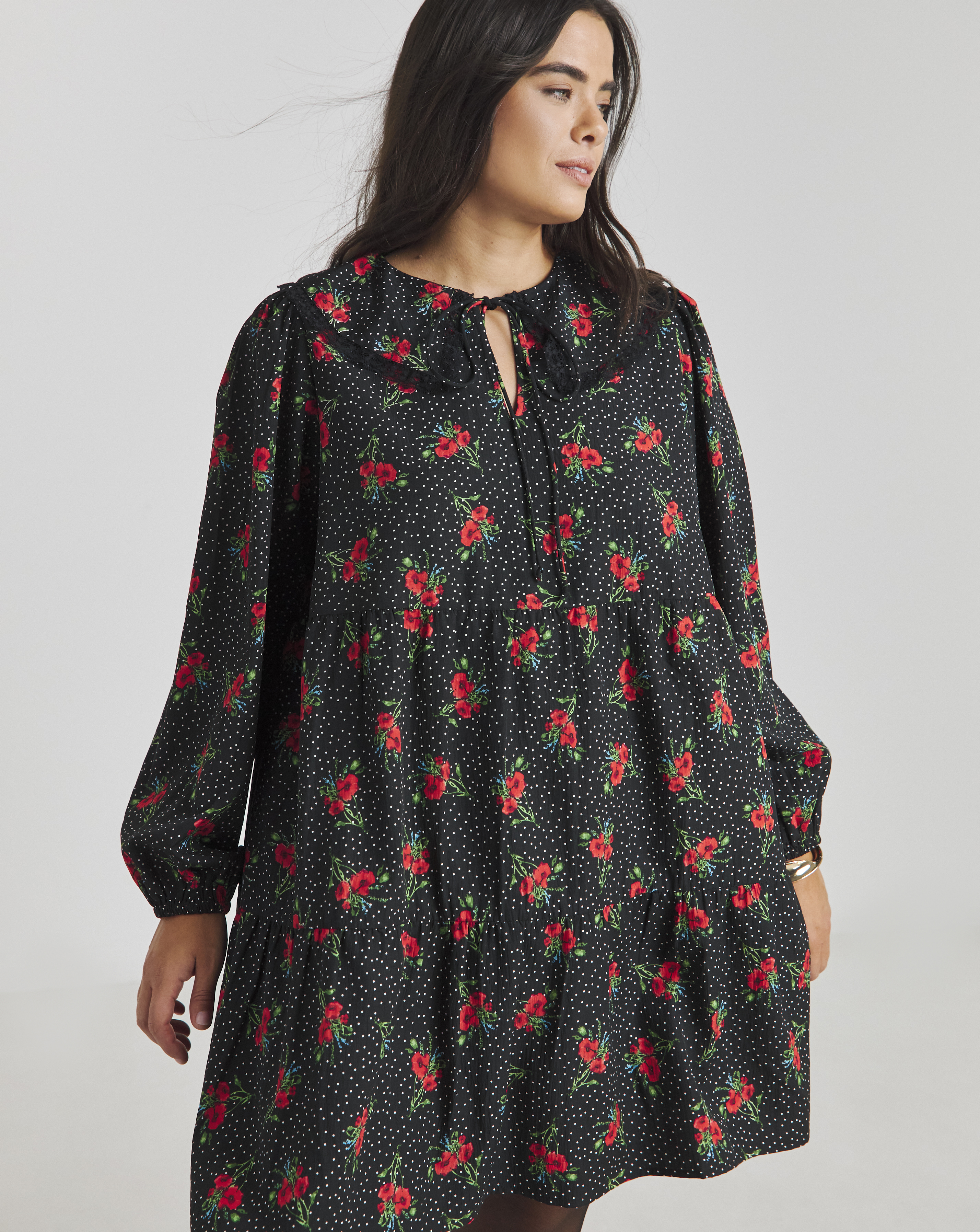 Simply Be - Women's Ditsy Print Lace Trim Smock Dress - Size 10 - Ditsy print - 100% Polyester