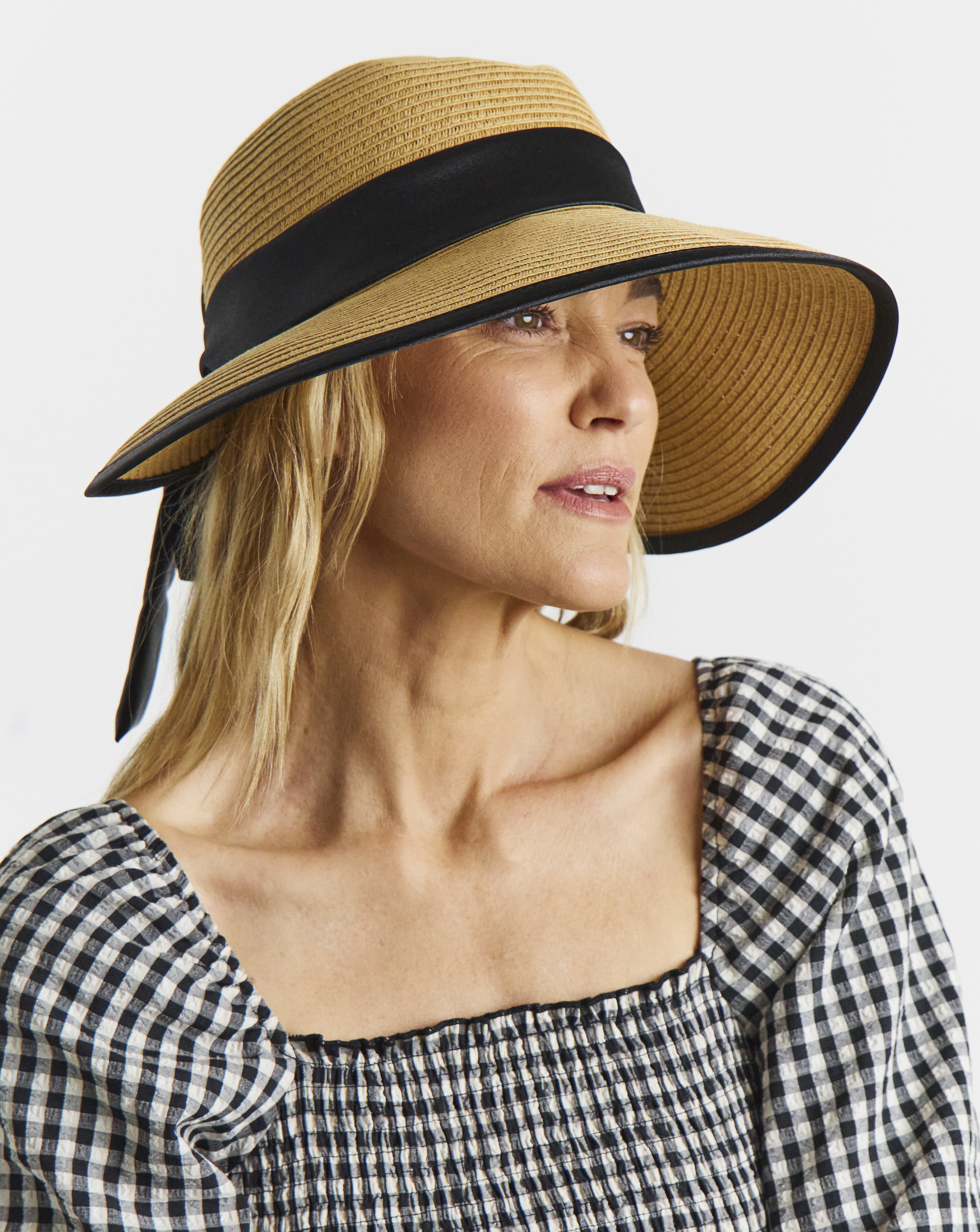 Wide Brim Satin Tie Bow Hat