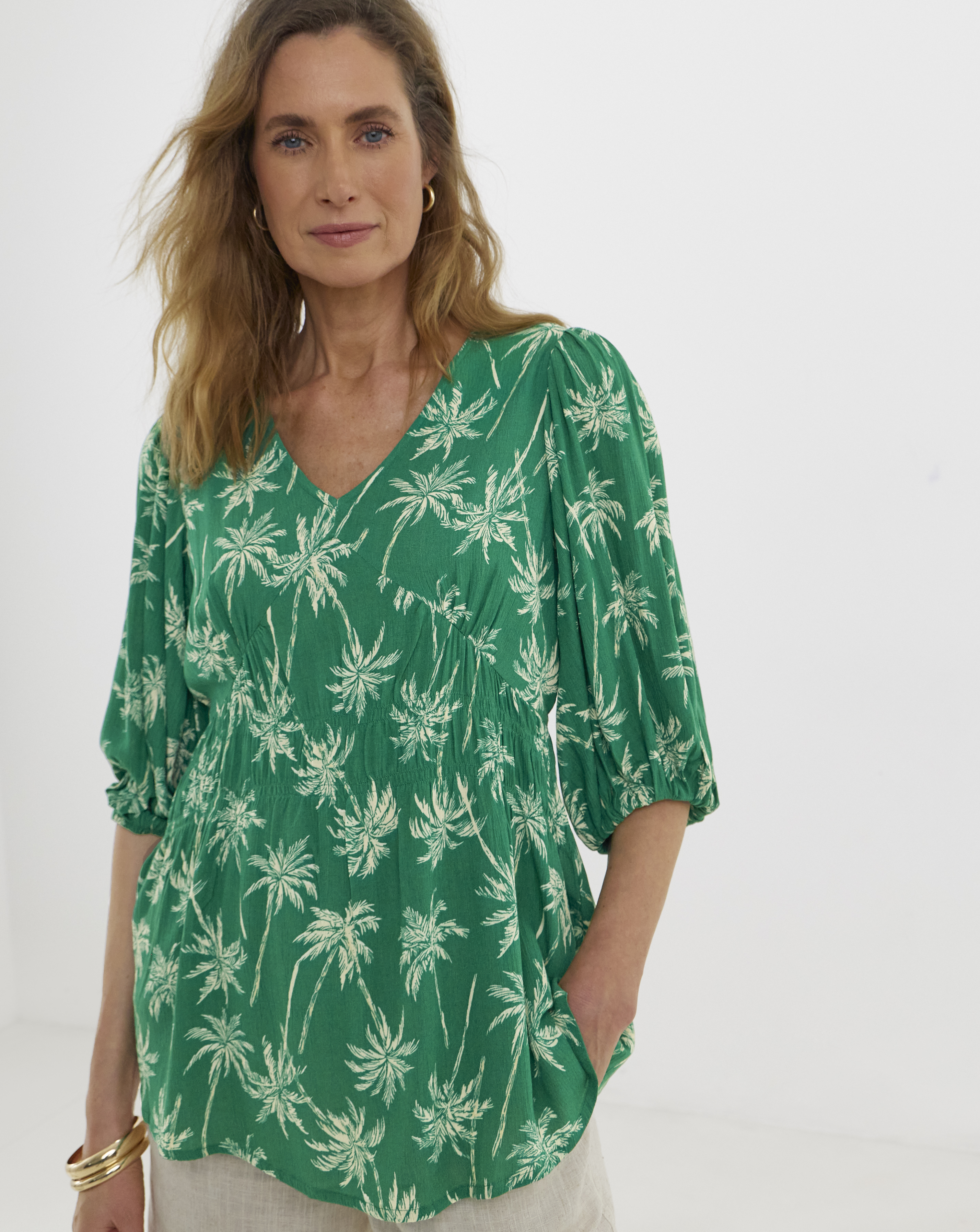 V Neck Puff Sleeve Top