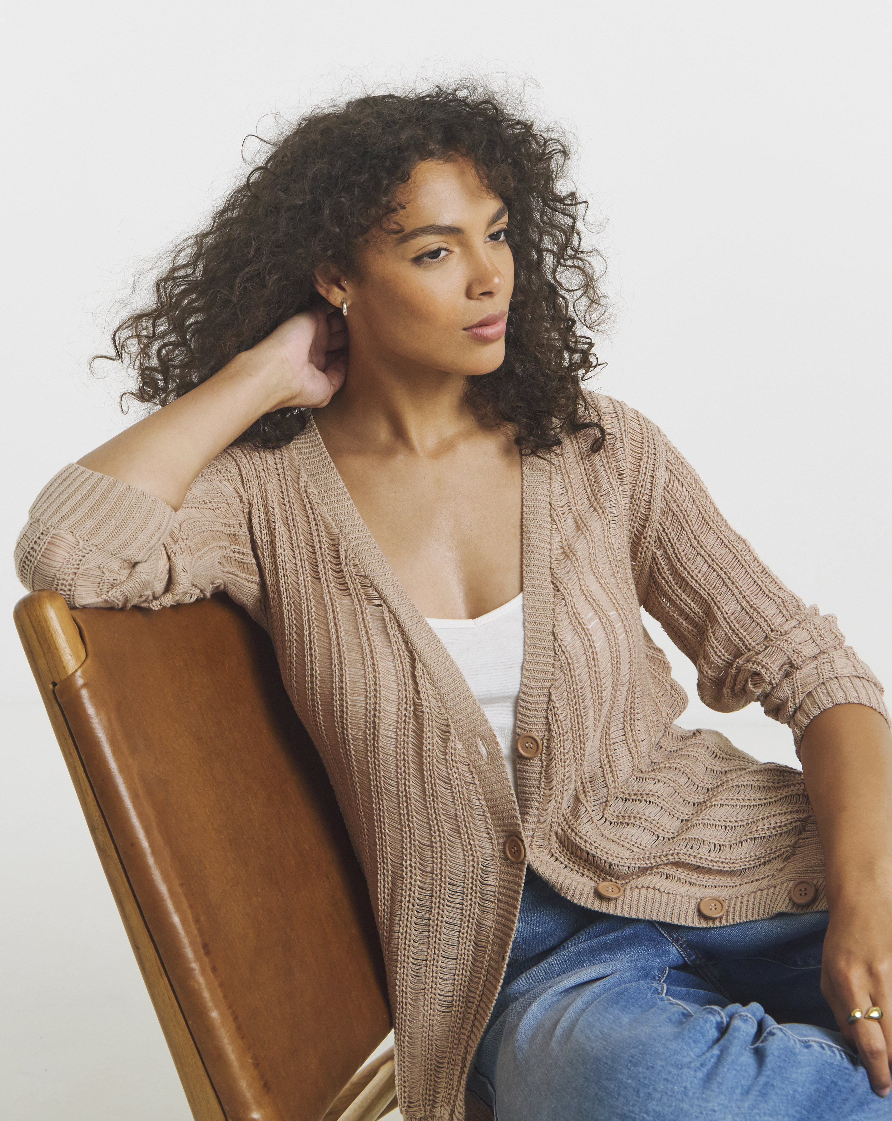 Stone Ladder Stitch Boyfriend Cardigan