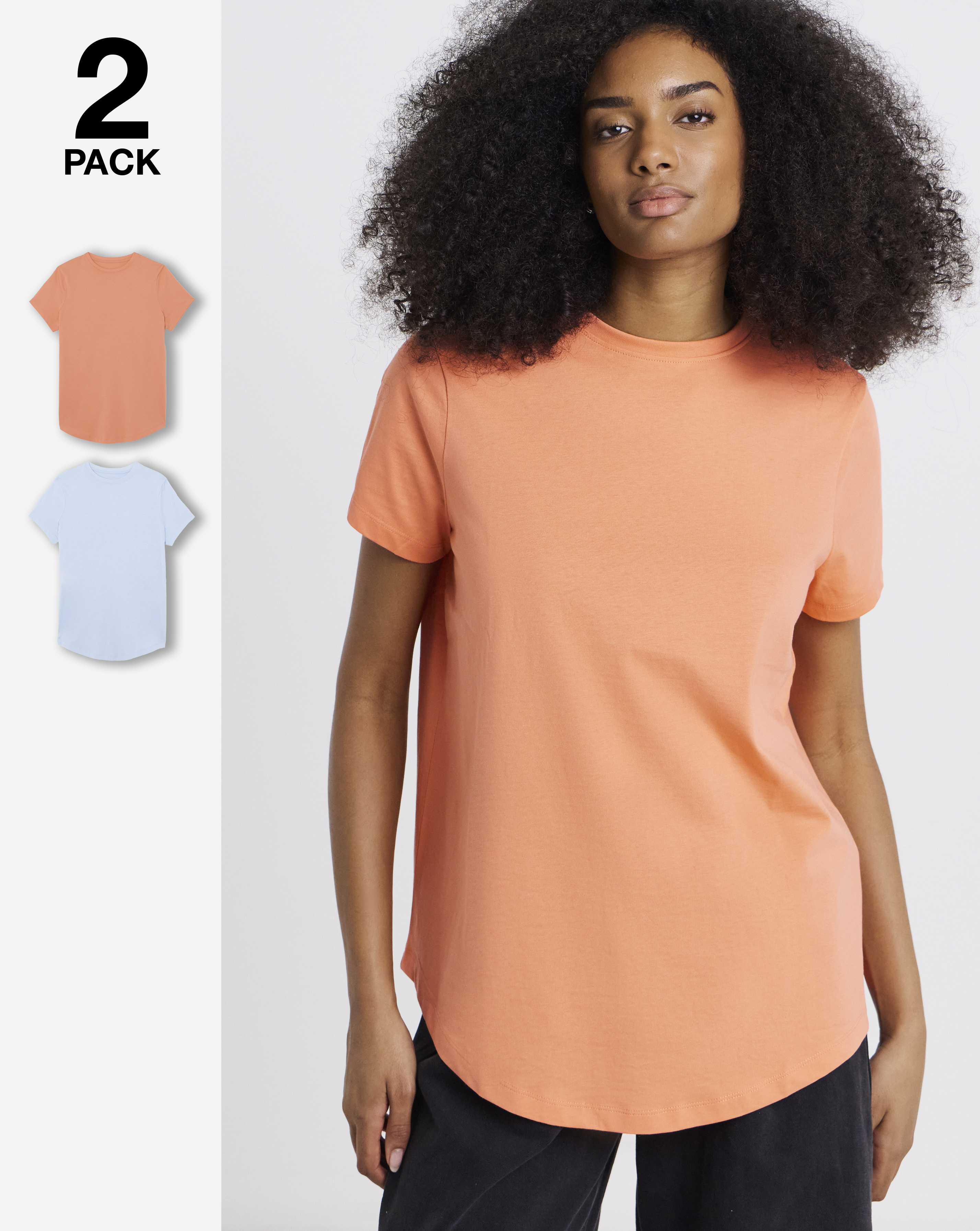 2 Pack Curved Hem Longline Tees