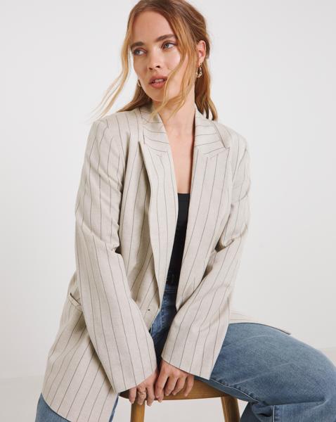 Simply Be Linen Blend Pinstripe Blazer