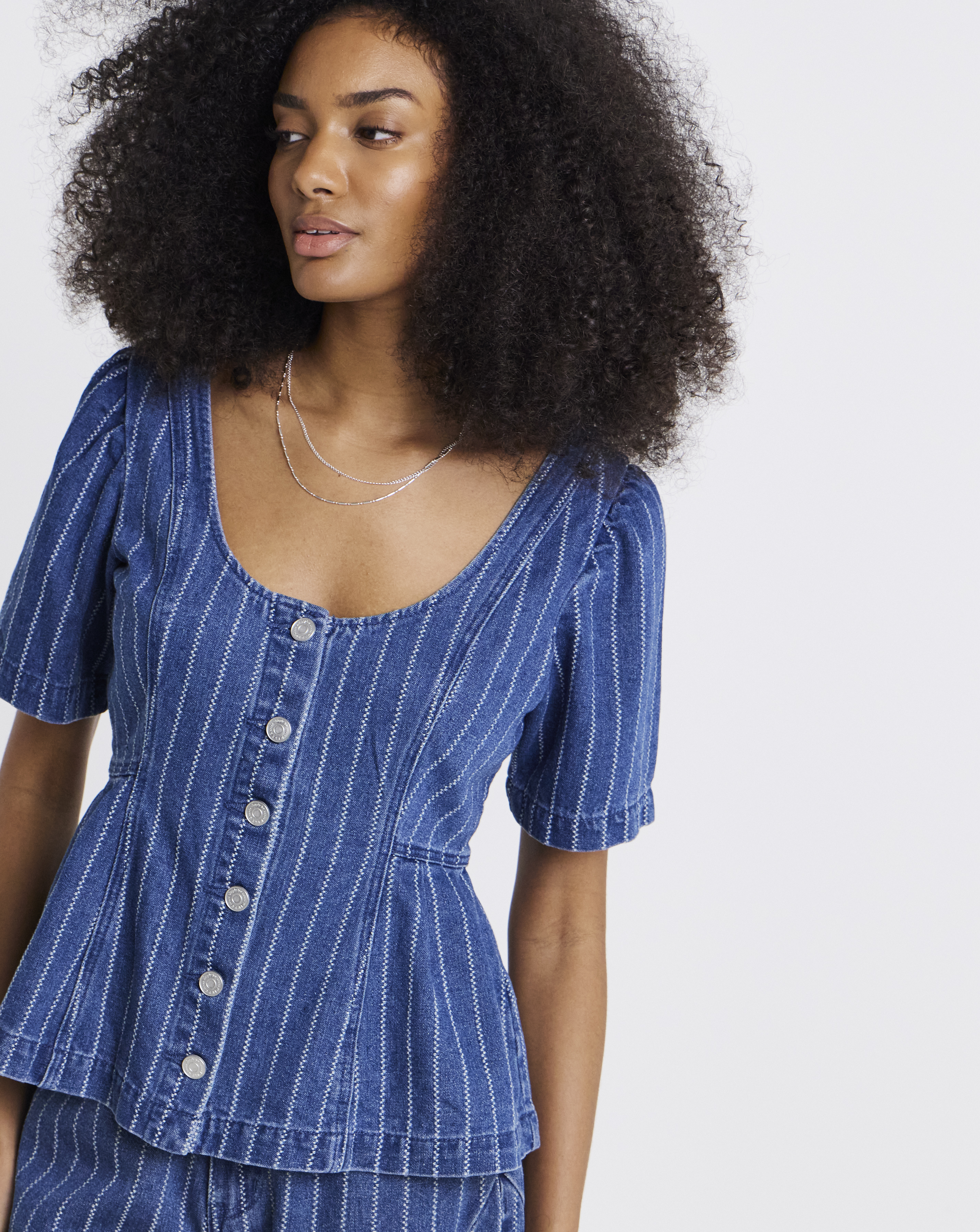 Simply Be Blue Denim Peplum Stripe Top