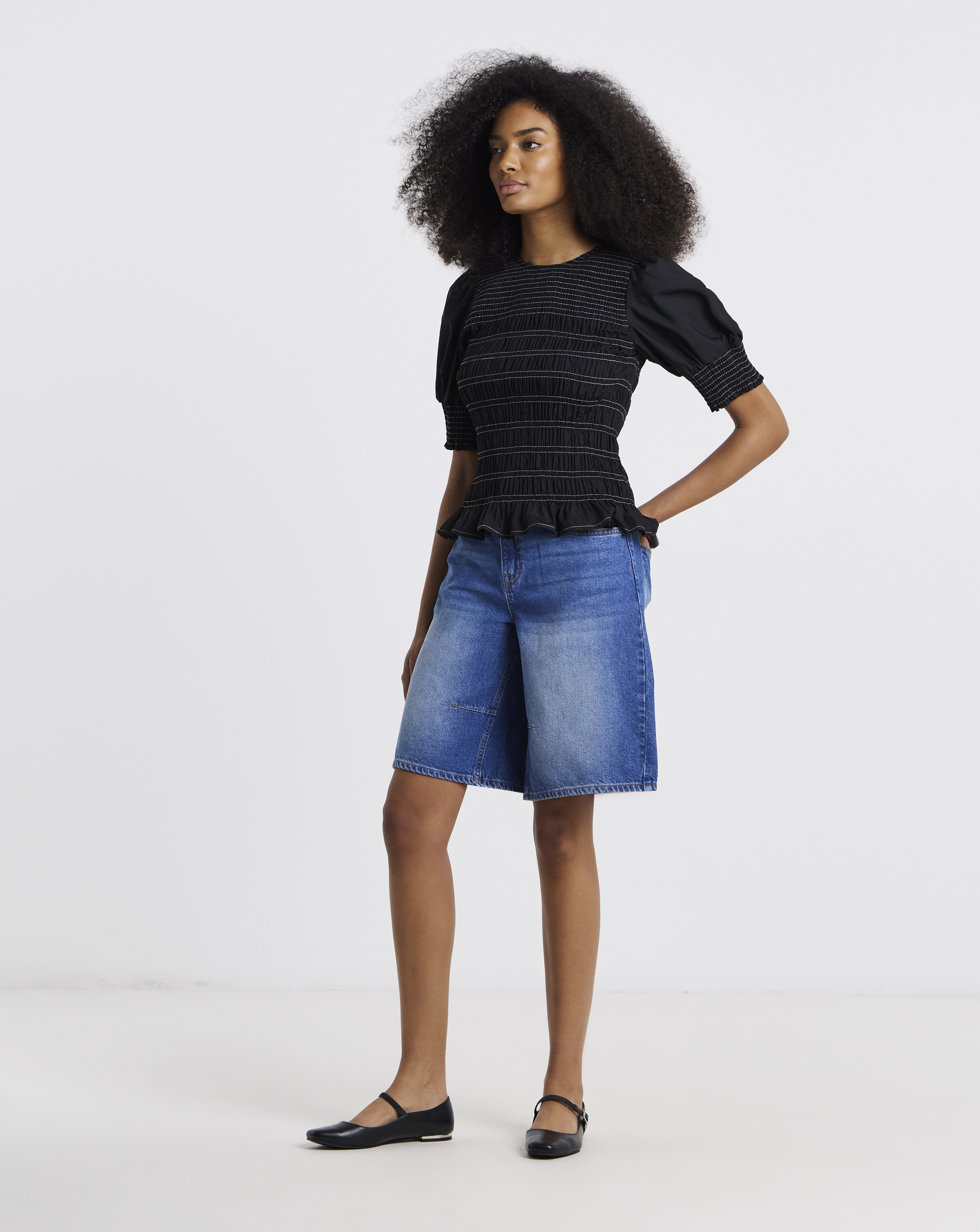 Mid Wash Denim Bermuda Shorts