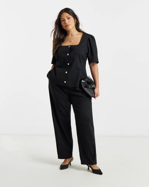 Simply Be Black Pleated Barrel Trousers