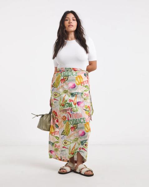 Simply Be Post Card Print Linen Skirt