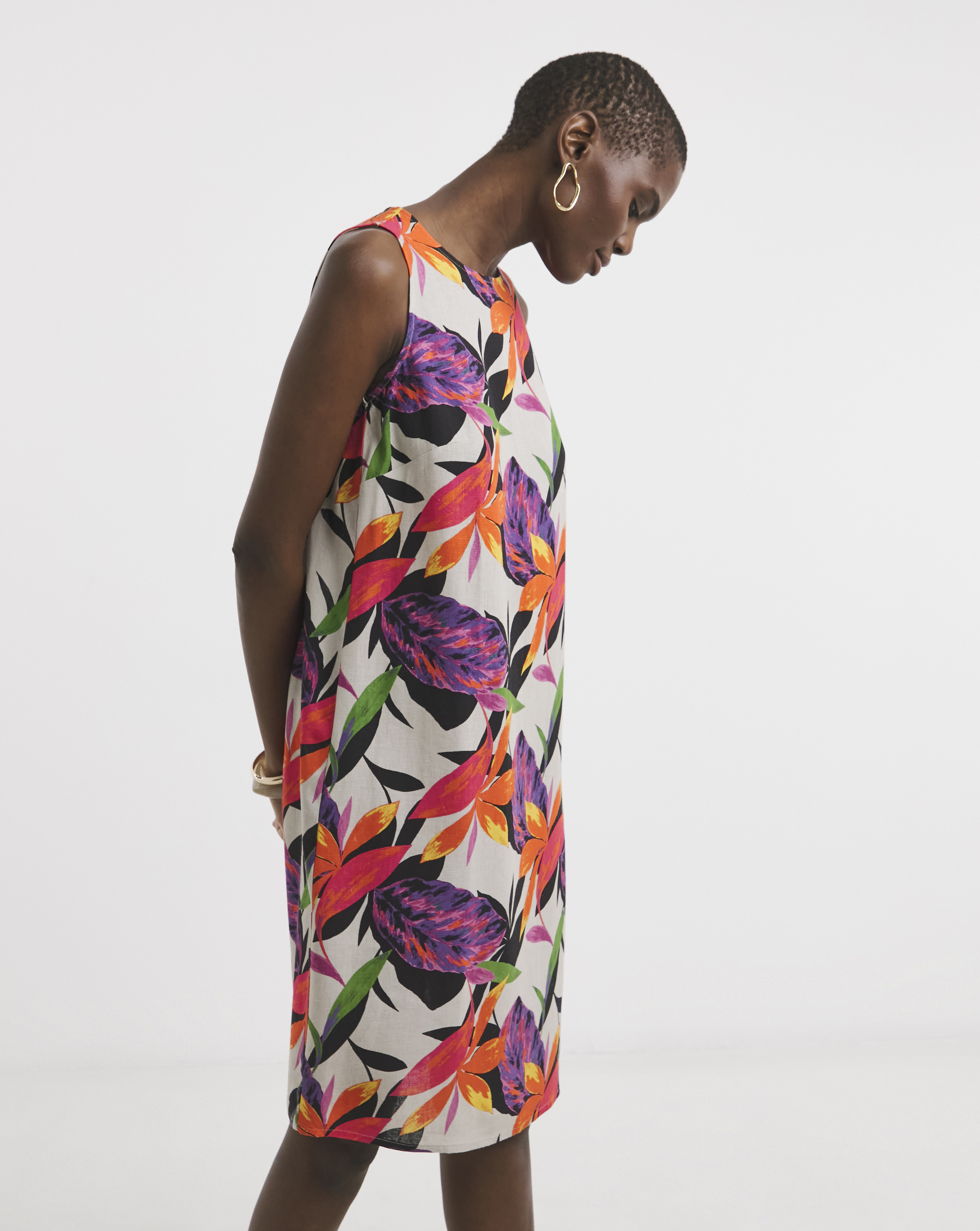 Linen Mix Sleeveless Shift Dress