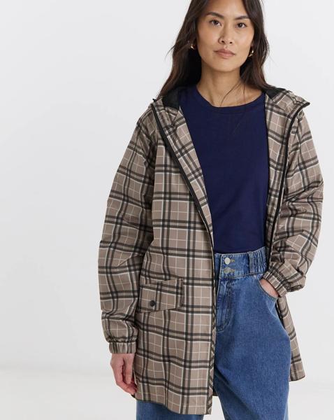 Check Print Lightweight Raincoat