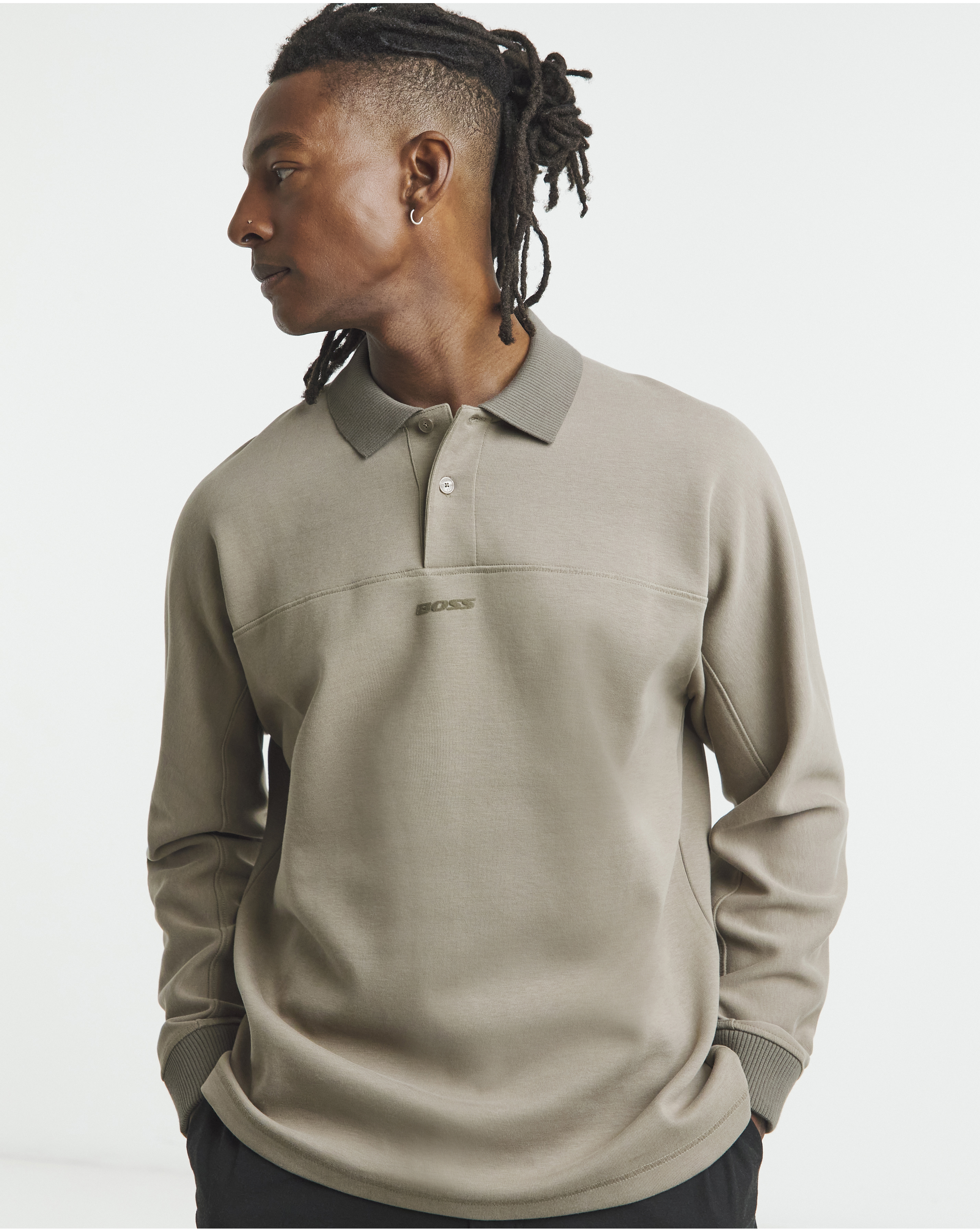 BOSS Long Sleeve Relax Fit Polo - Beige