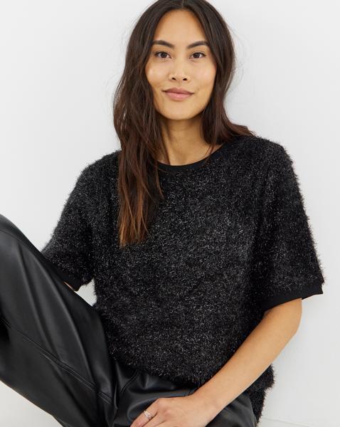 Glitter Knit Short Sleeve Sweatshirt