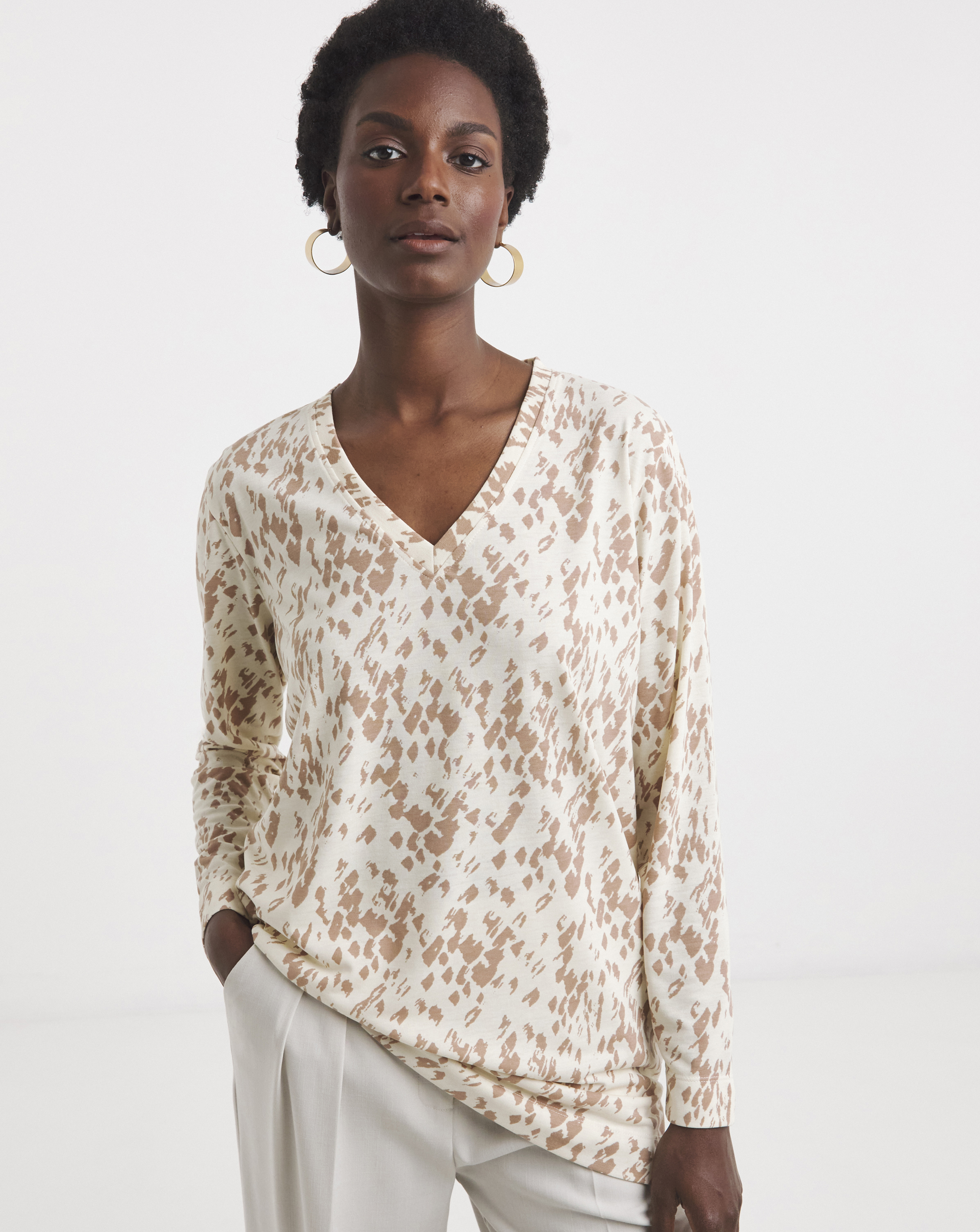 V Neck Split Hem Slouch T-Shirt