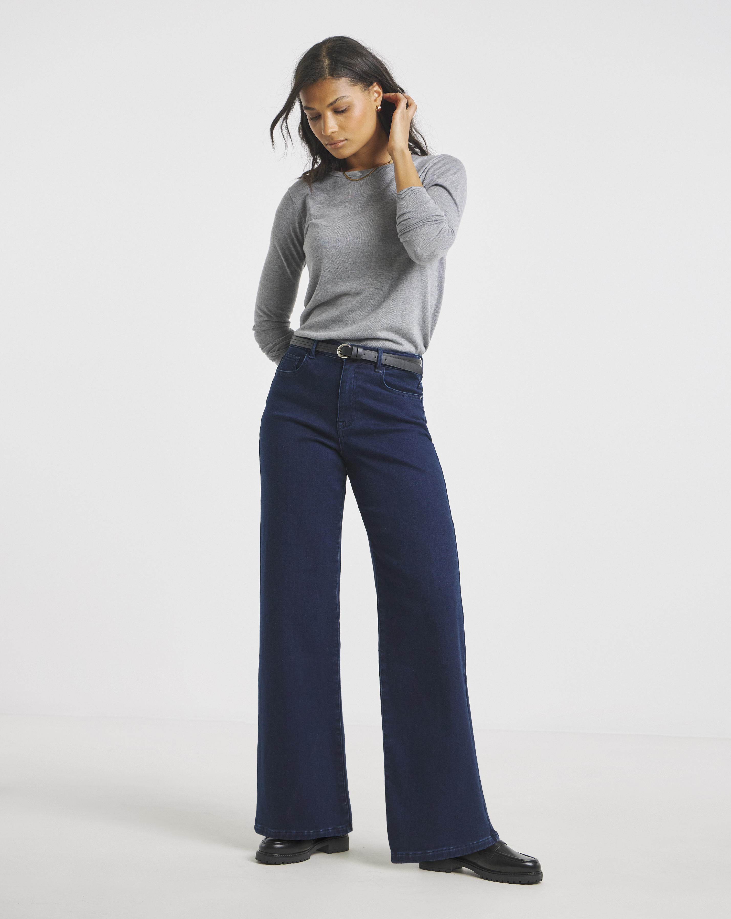 Indigo Fleece Lined Cosy Wide Leg Jeans