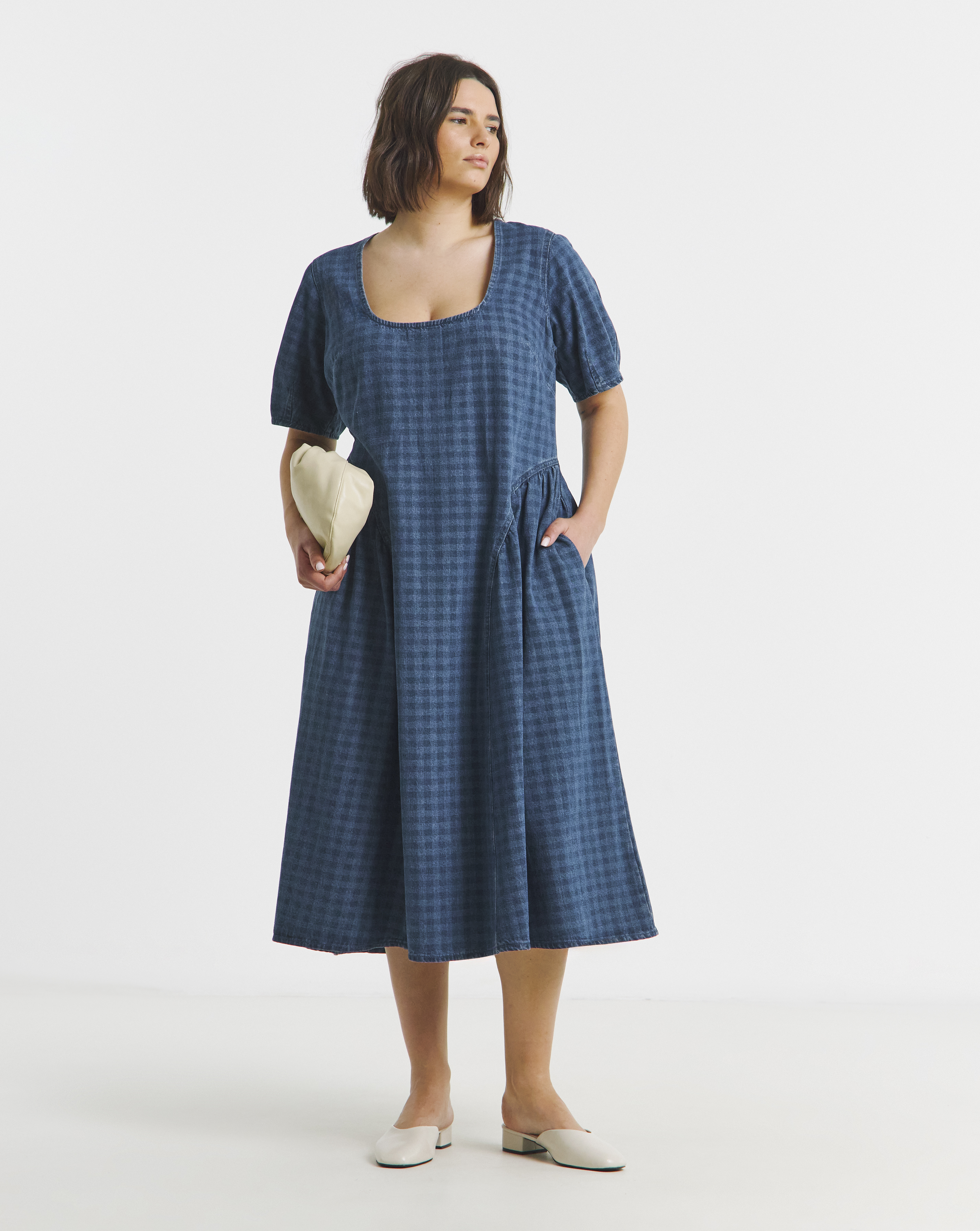 Simply Be Gingham Denim Midi Dress