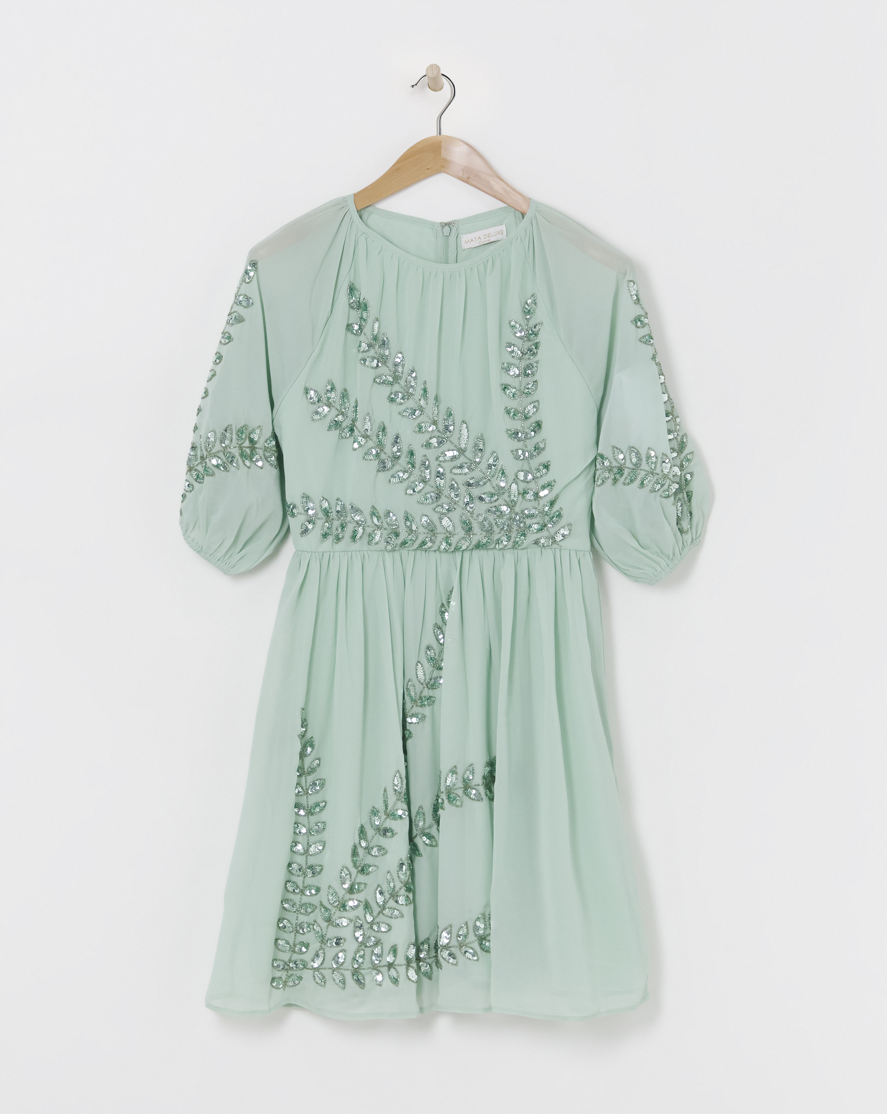 Maya Curve Puff Sleeve Sequin Dress