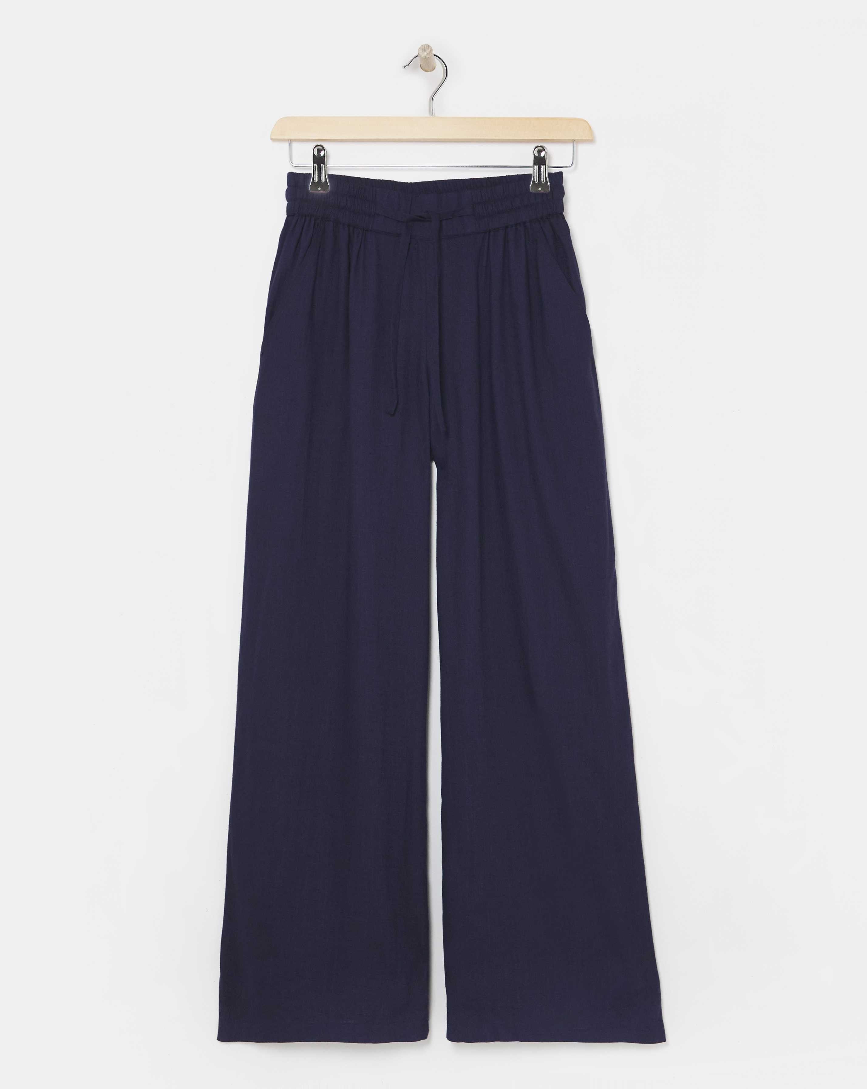 Navy Linen Mix Wide Leg Trousers