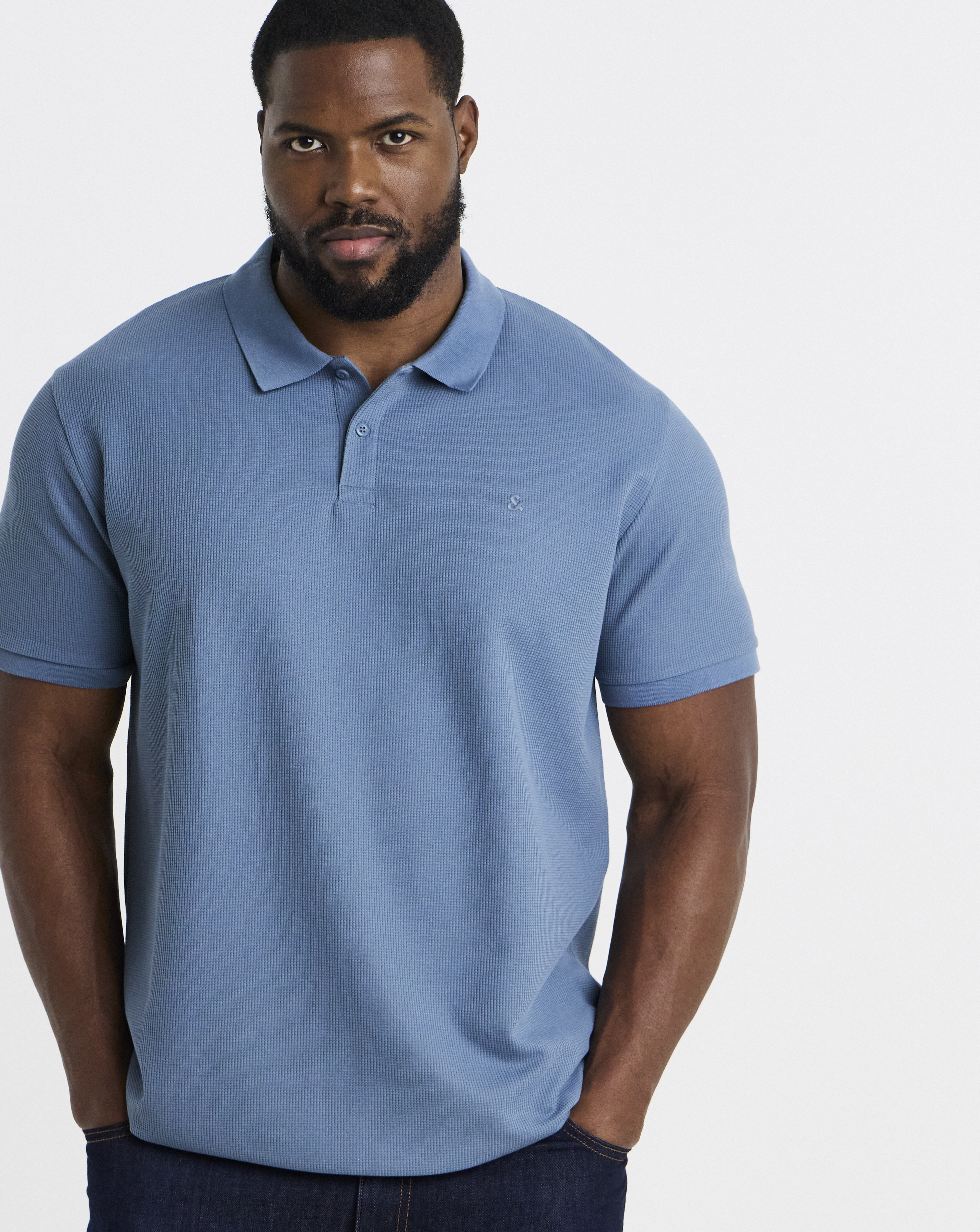 Jack & Jones Blue Austin Waffle Polo - M(44)