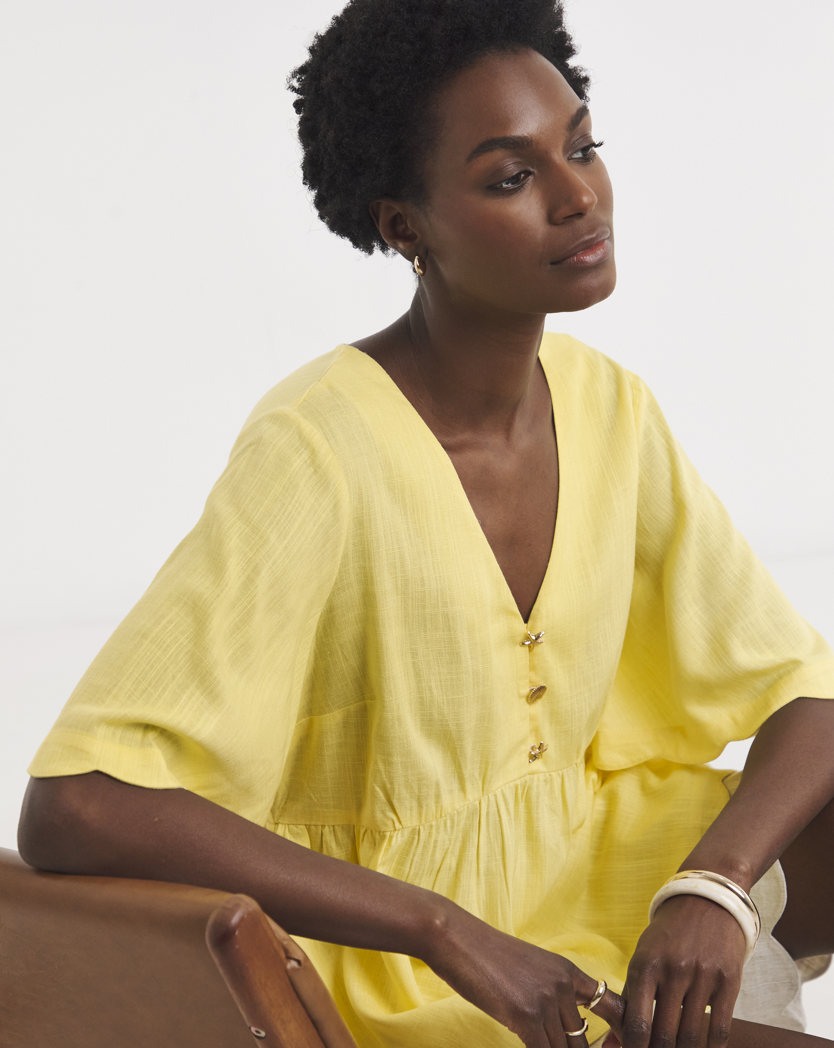 Linen Mix Scallop Hem Top