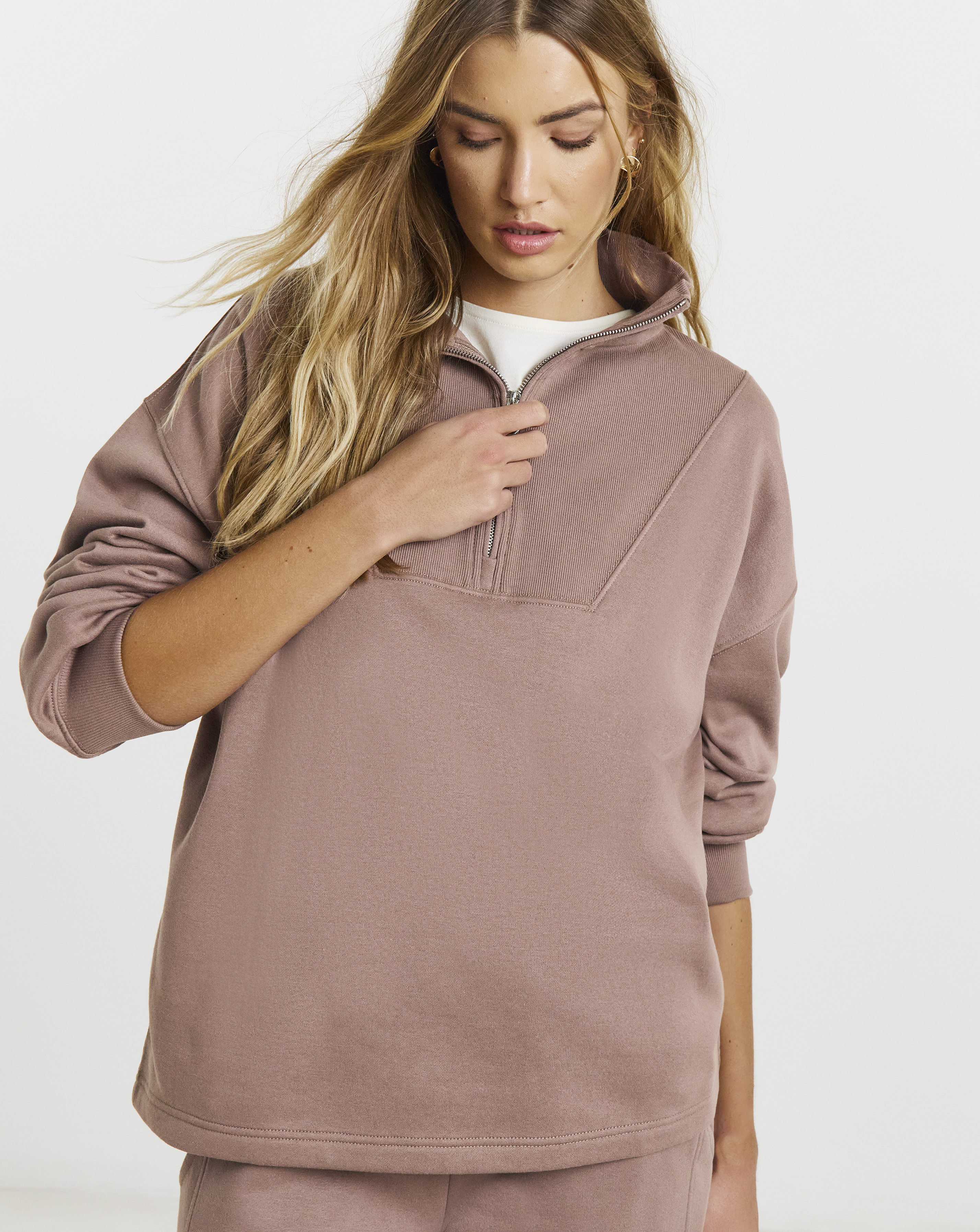 1/4 Zip Sweatshirt with Rib Panel