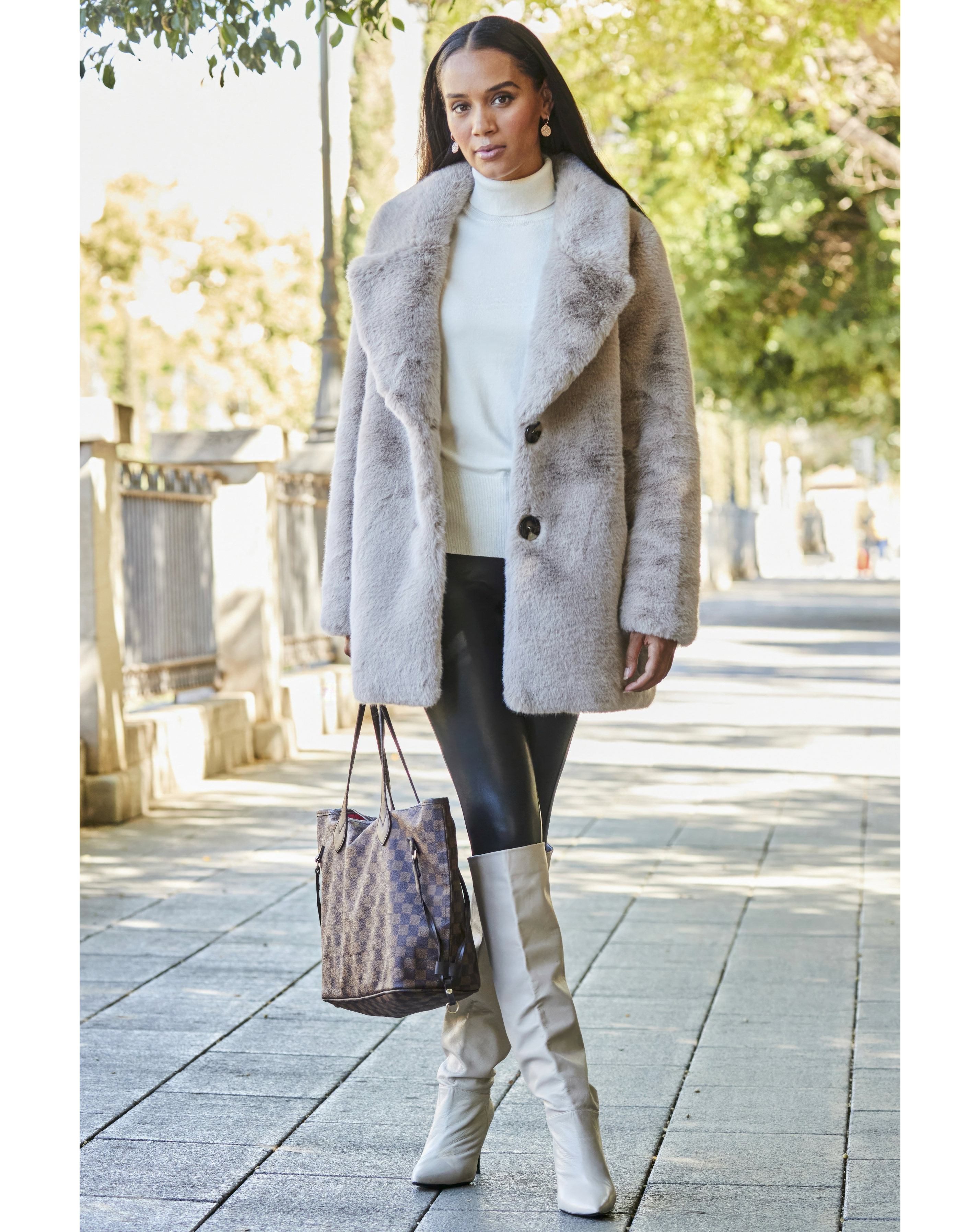 Sosandar Faux Fur Button Detail Coat