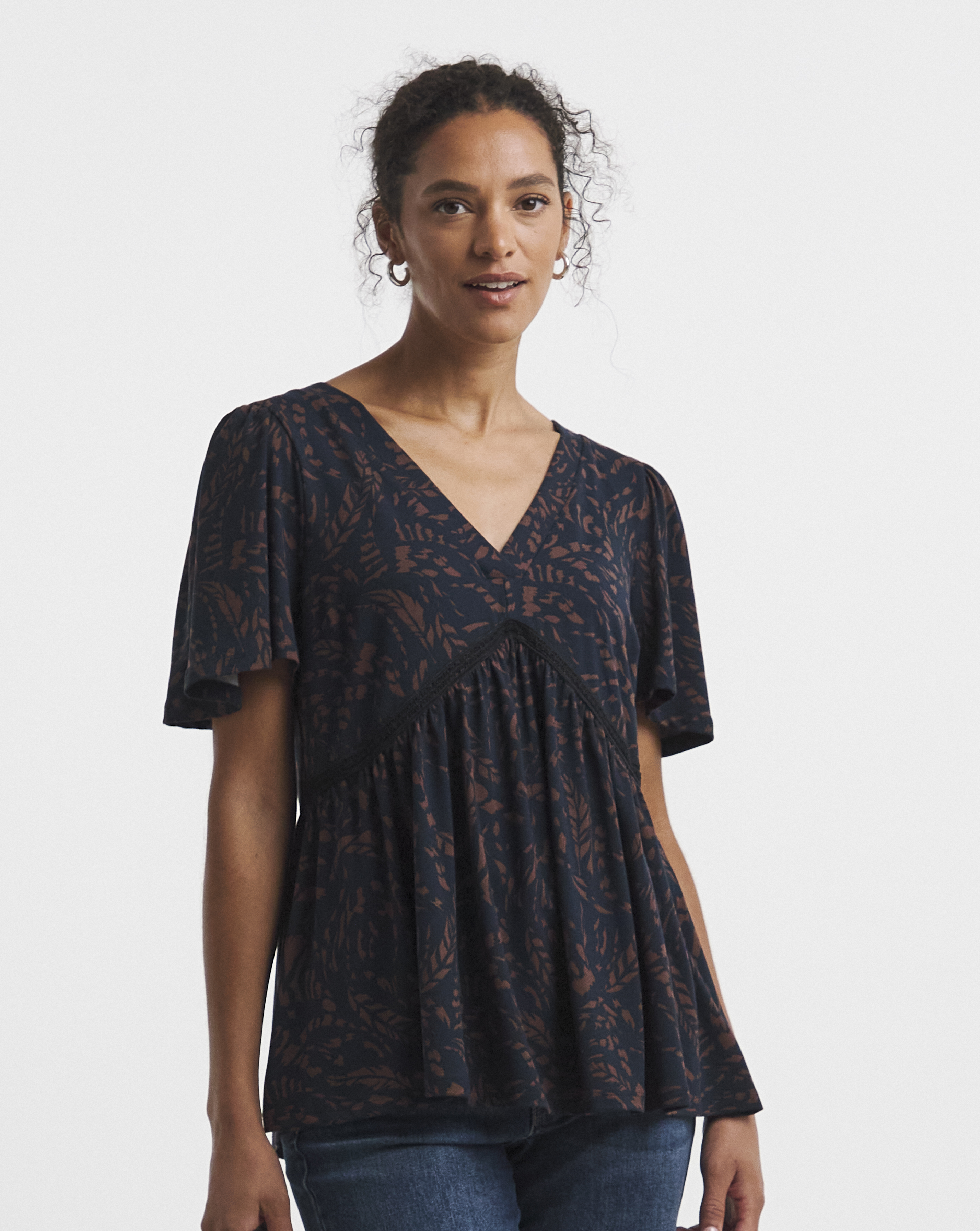 V-Neck Crochet Contrast Top