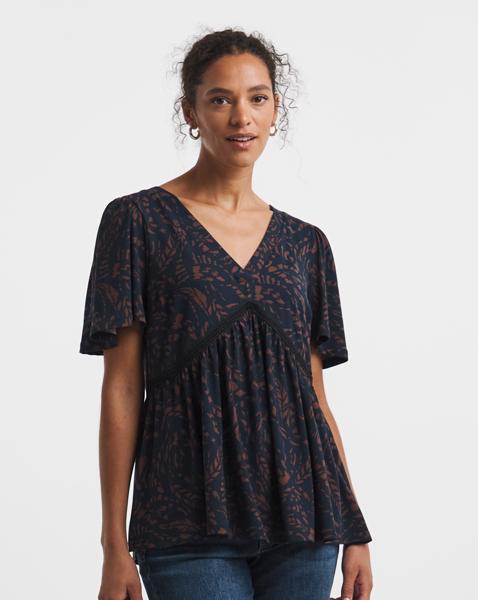 V-Neck Crochet Contrast Top