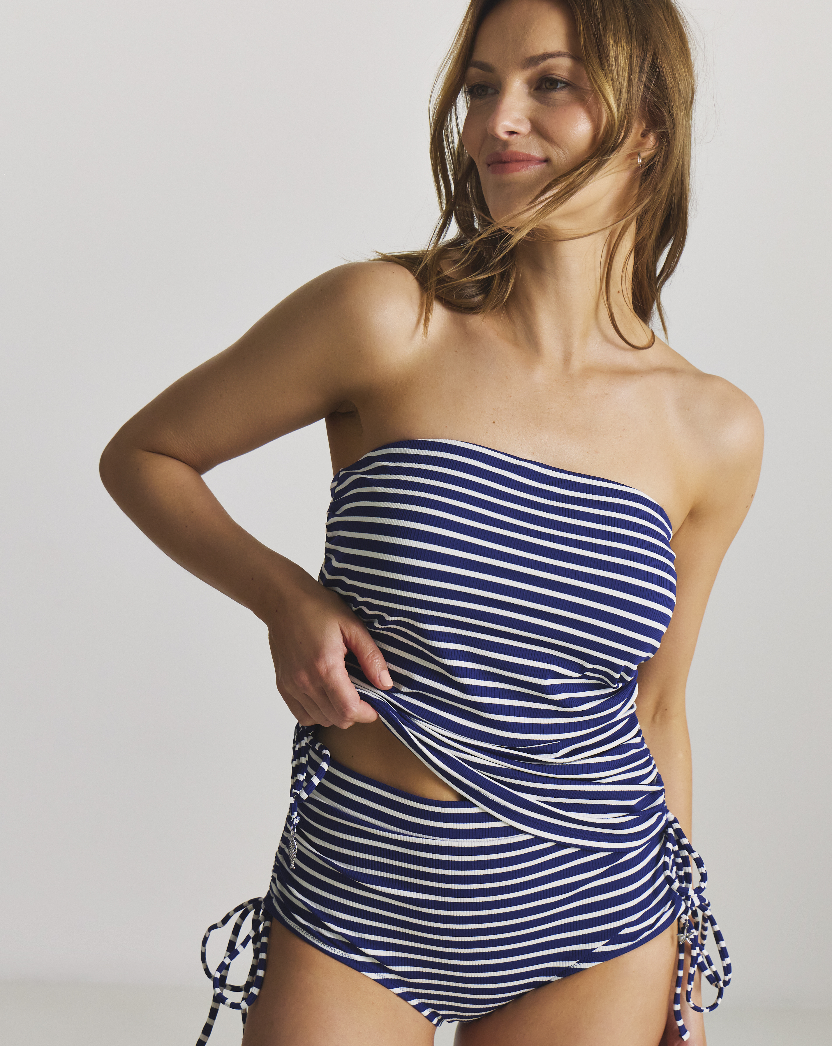 Adjustable Bandeau Stripe Tankini Top