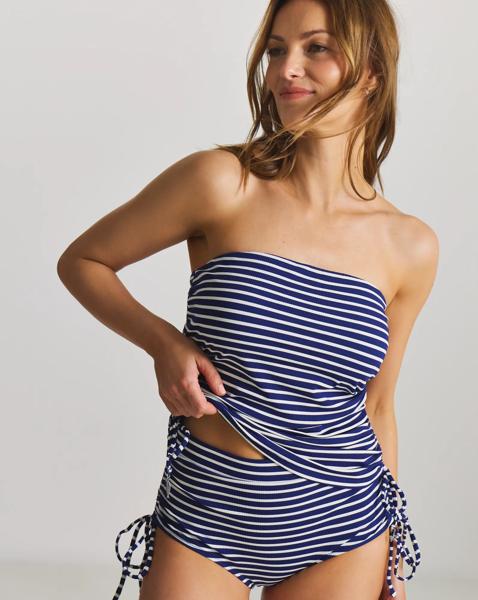 Adjustable Bandeau Stripe Tankini Top