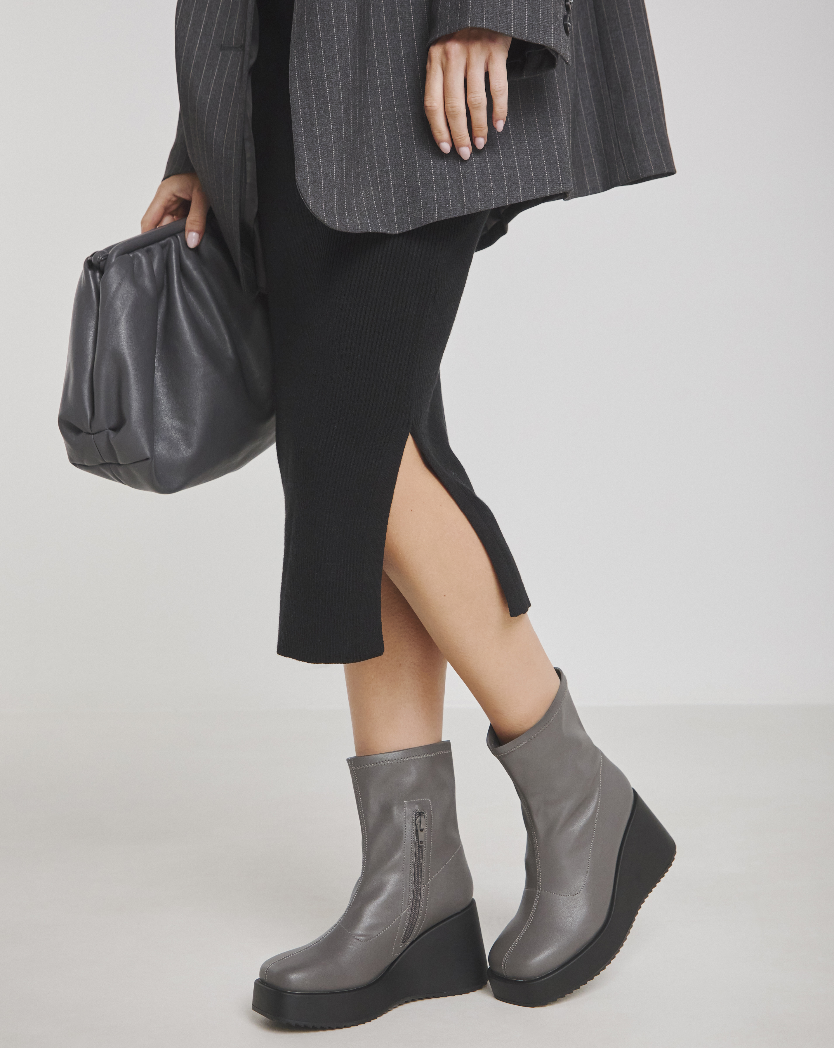 Stretch Upper Wedge Ankle Boots Ex Wide