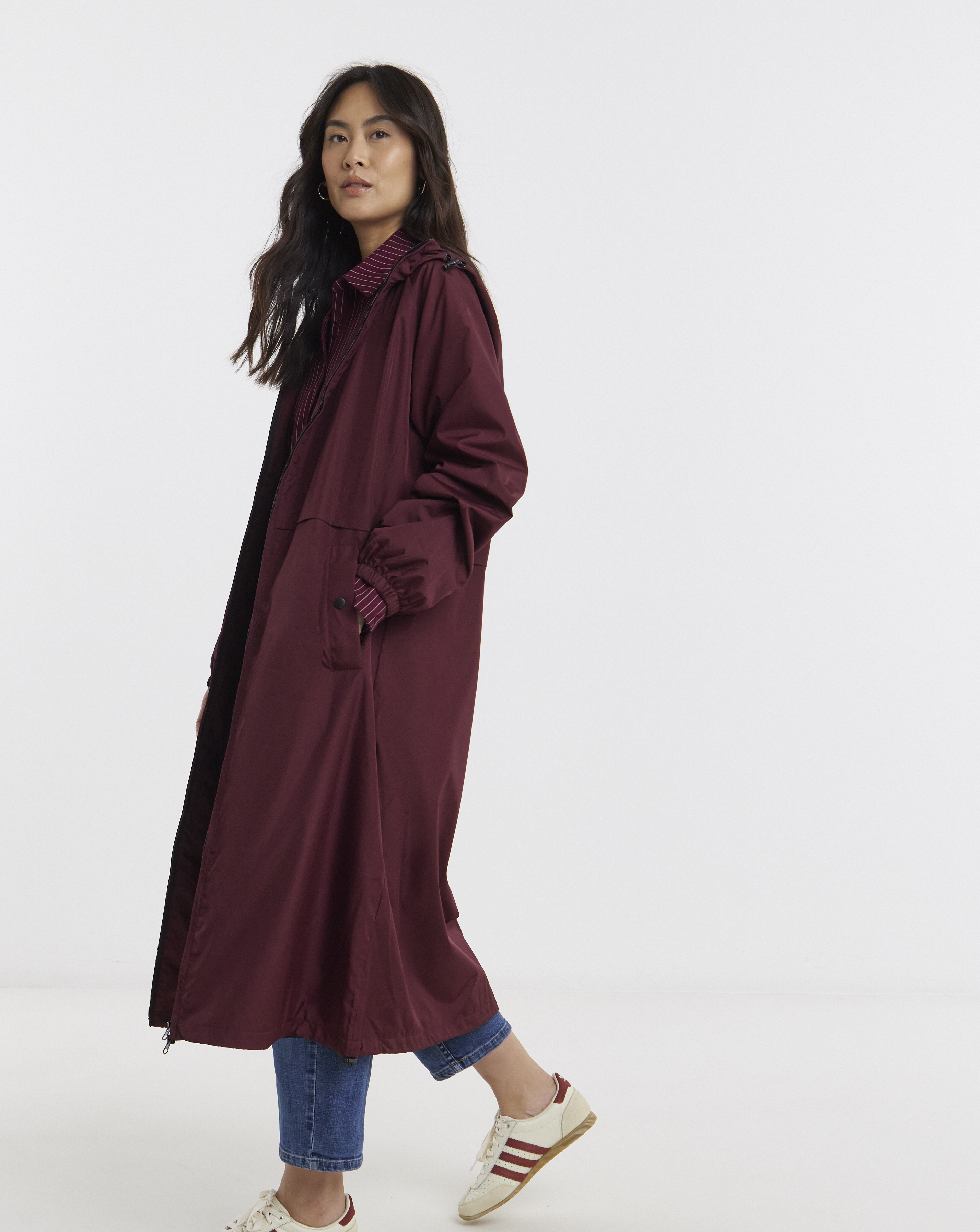 Burgundy Longline Lightweight Raincoat
